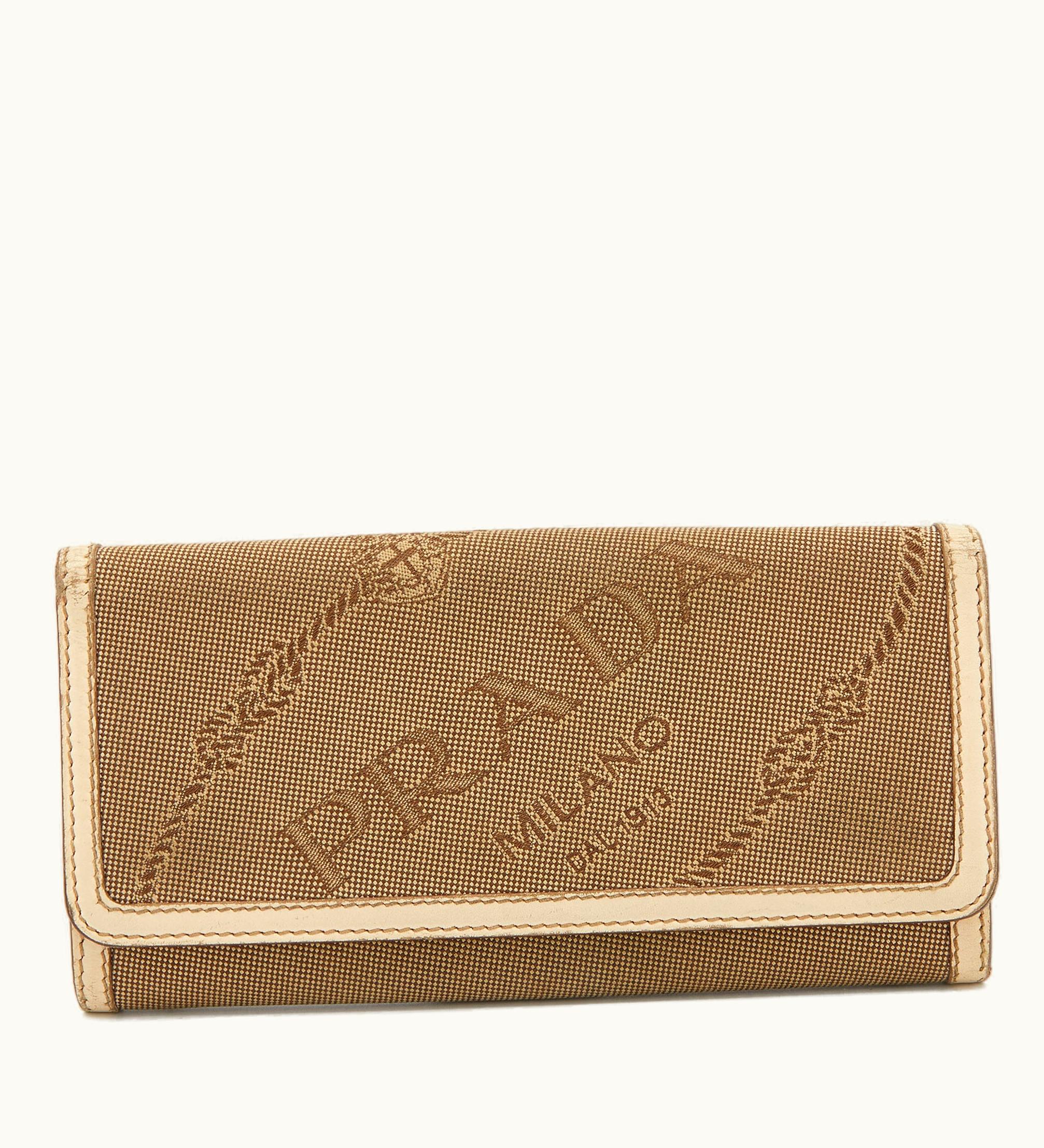 Prada Prada Beige Jacquard Logo Canvas And Leather Flap Continental Wallet
