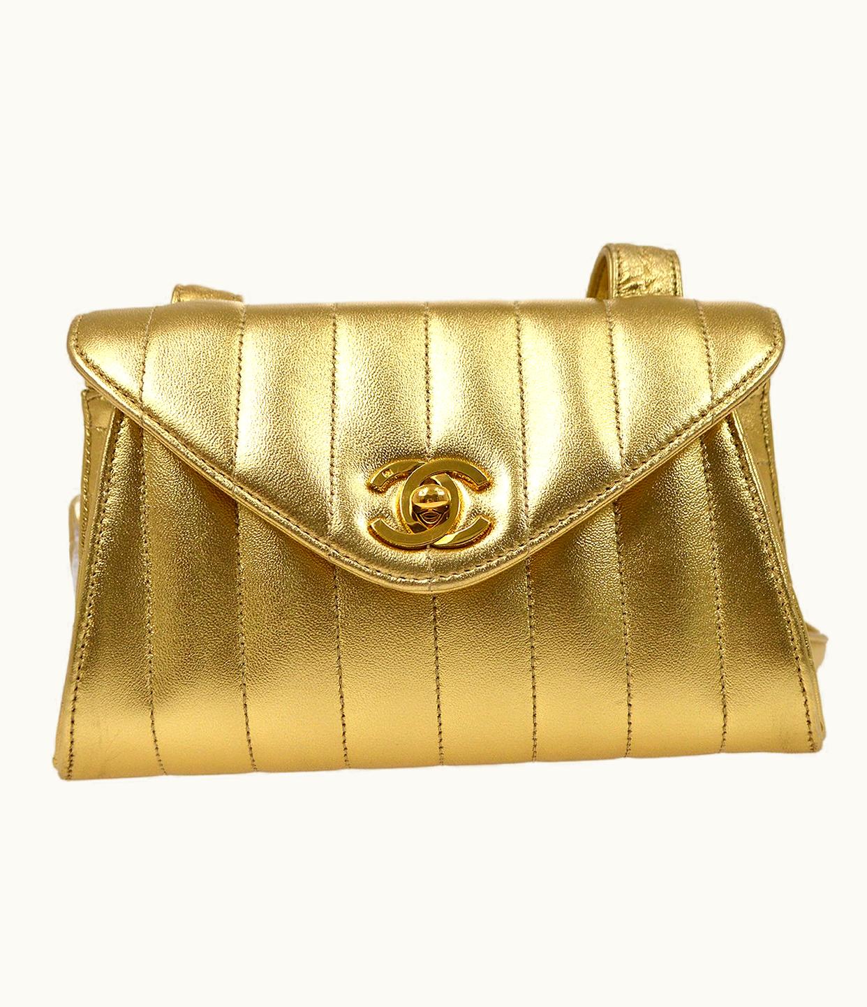 Chanel Chanel 1994-1996 Gold Lambskin Vertical Shoulder Bag Wa00398B