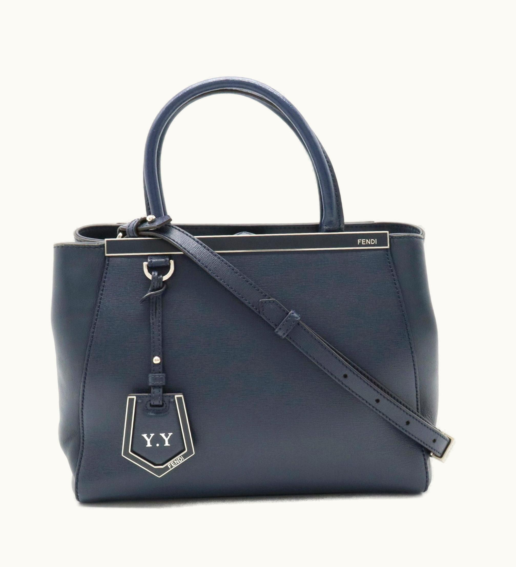 Fendi Fendi Petite 2Jours Handbag Tote Bag Shoulder Leather Navy 8Bh253