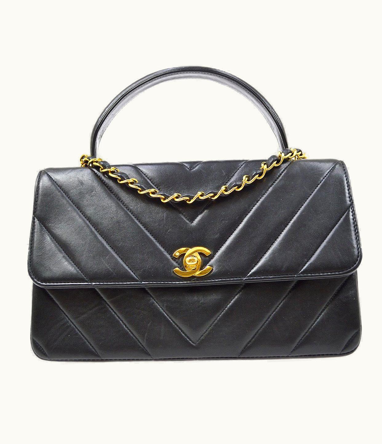 Chanel Chanel 1996-1997 Black Lambskin Chevron Top Handle Bag 72823