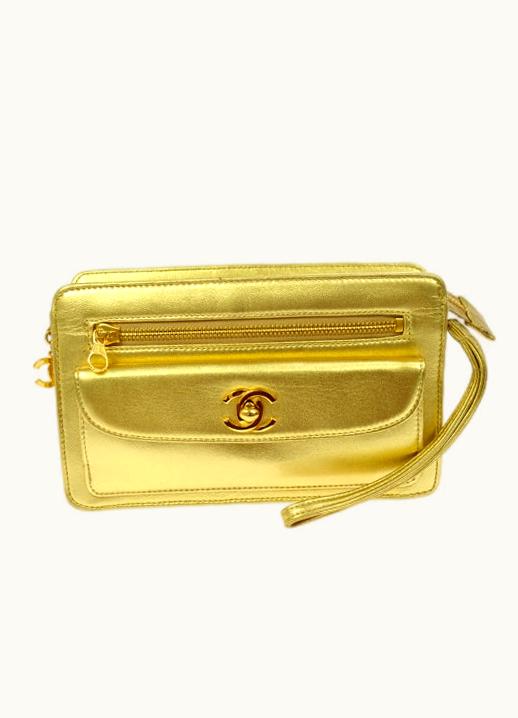 Chanel Chanel 1996-1997 Pocket Clutch Bag Gold Lambskin Ao06754