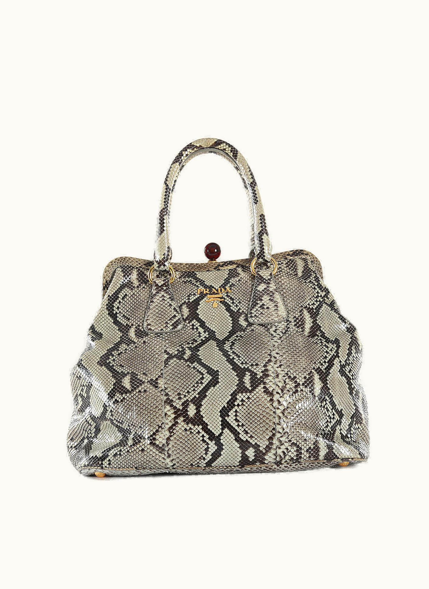 Prada Prada Beige/Brown Python Doctor Frame Handle Bag