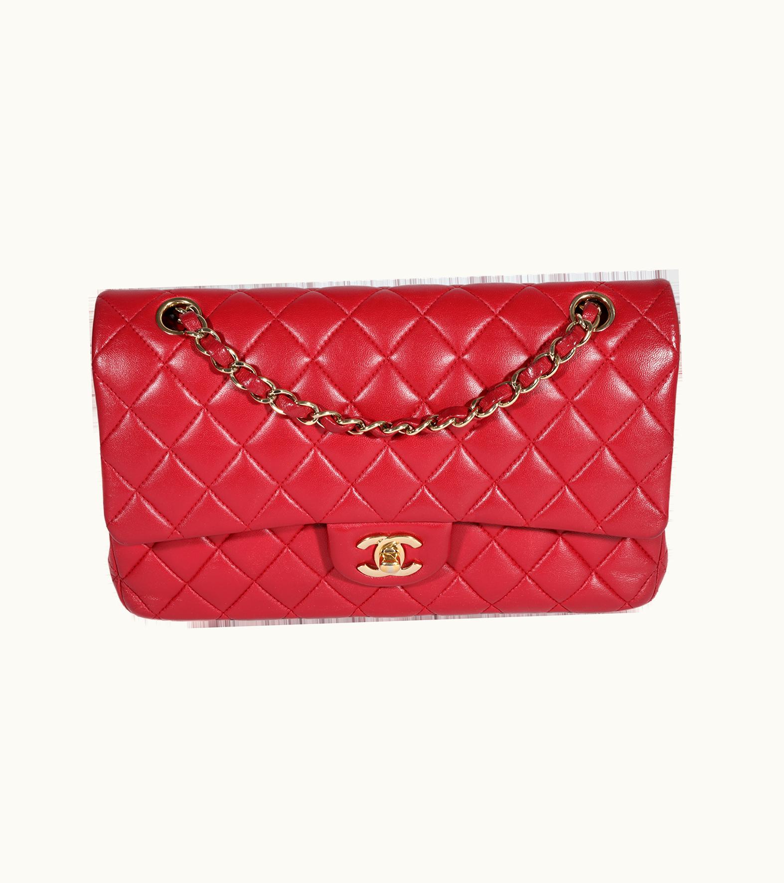 Chanel Chanel Classic Double Flap Bag Medium Lambskin Shoulder Bag Red