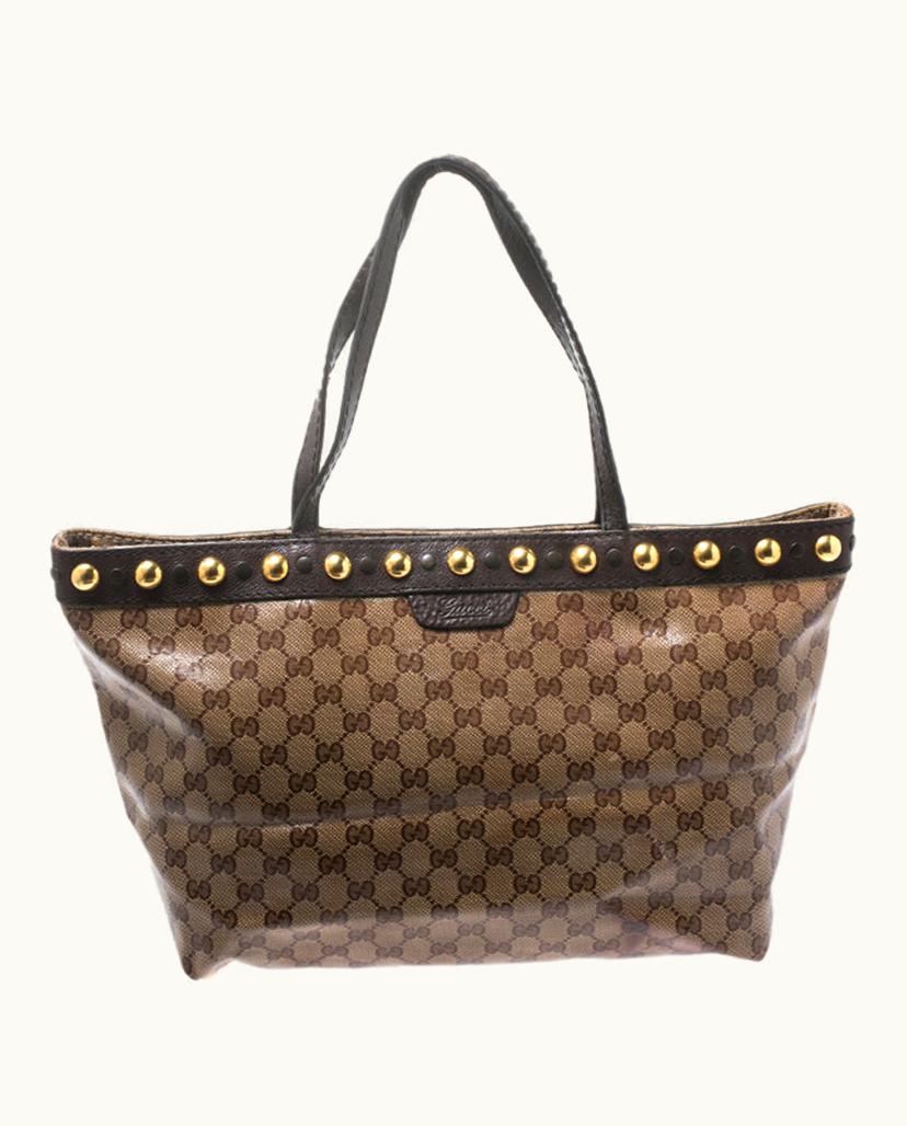 Gucci Gucci Beige/Ebony GG Crystal Canvas And Leather Medium Babouska Tote