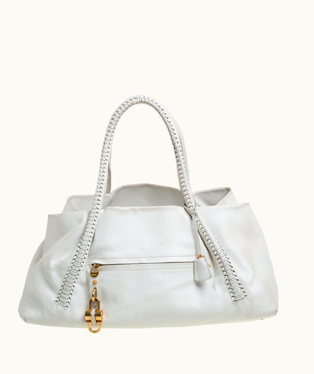 Salvatore Ferragamo Salvatore Ferragamo White Leather Front Pocket Satchel