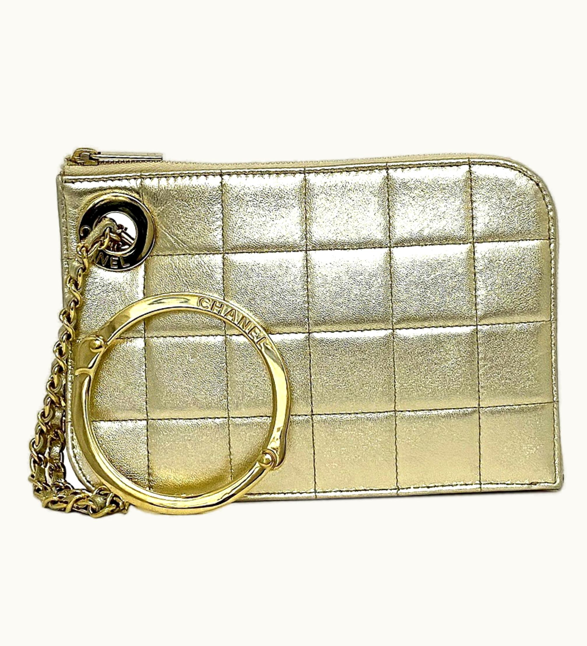 Chanel Chanel Clutch Bag Gold Chocolate Bar Leather Lambskin 7Th