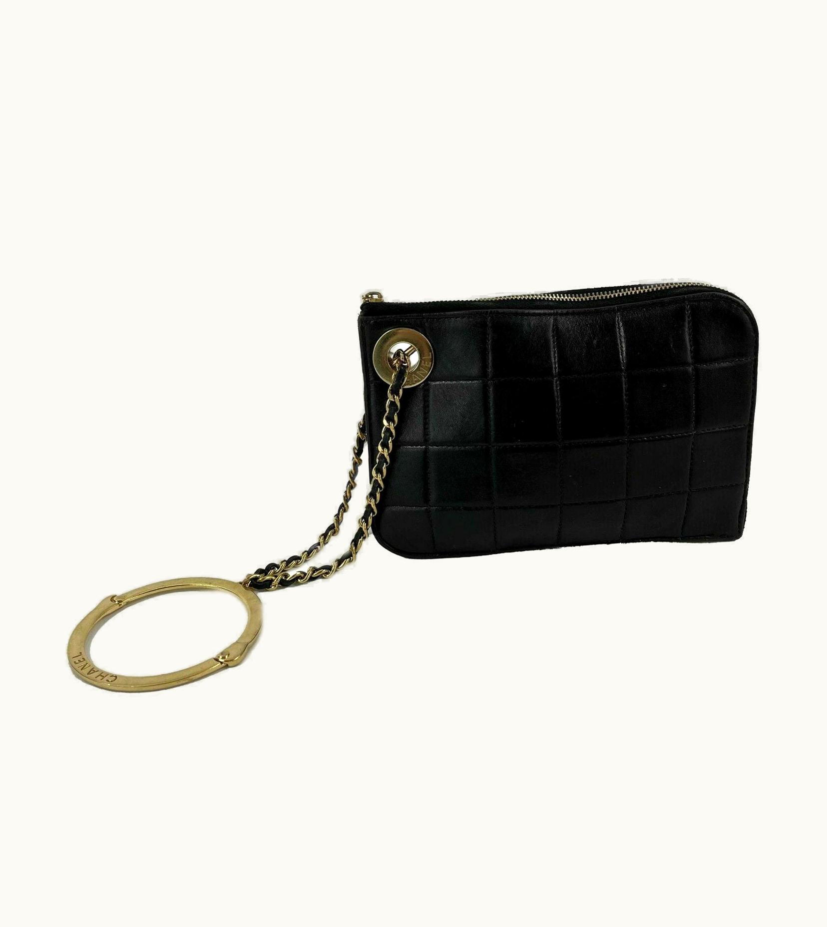 Chanel Chanel - Vintage Mini Handcuff Wristlet Clutch - Black / Beige / Gold Ring