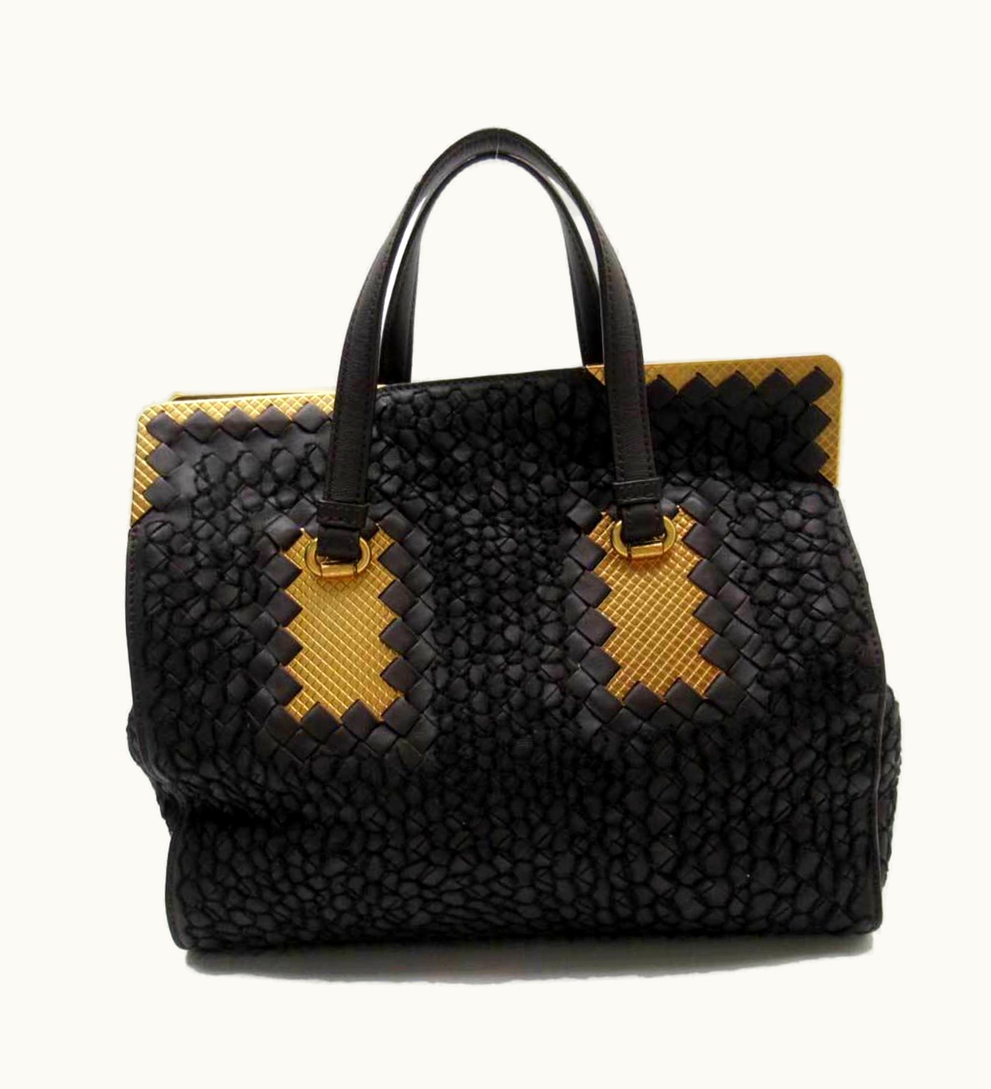 Bottega Veneta Bottega Veneta Handbag Intrecciato Dark Brown Gold Leather Felt