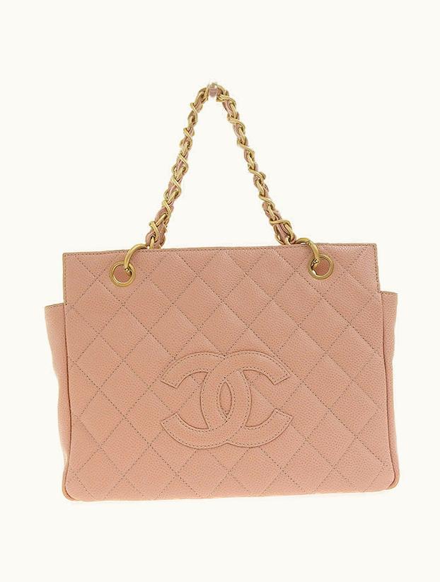 Chanel Chanel Around 2000 Made Caviar Skin CC Mark Stitch Chain Top Handle Bag Pink