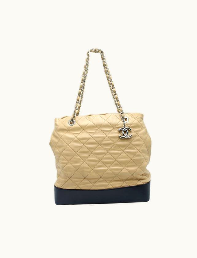 Chanel Chanel Light Brown And Black Quilted Tote Bag In Silver Hardware