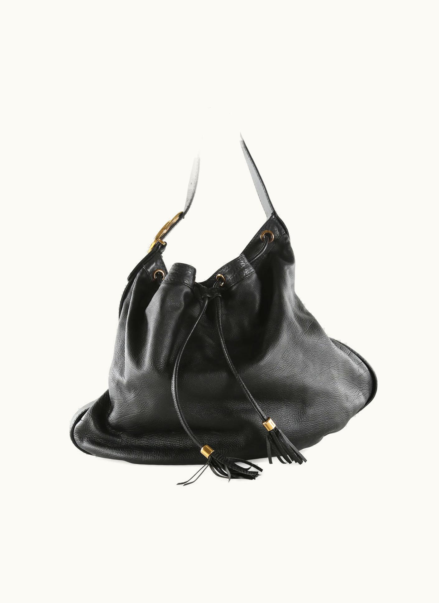 Gucci Gucci Black Leather Interlocking Icon Drawstring Large Hobo Bag