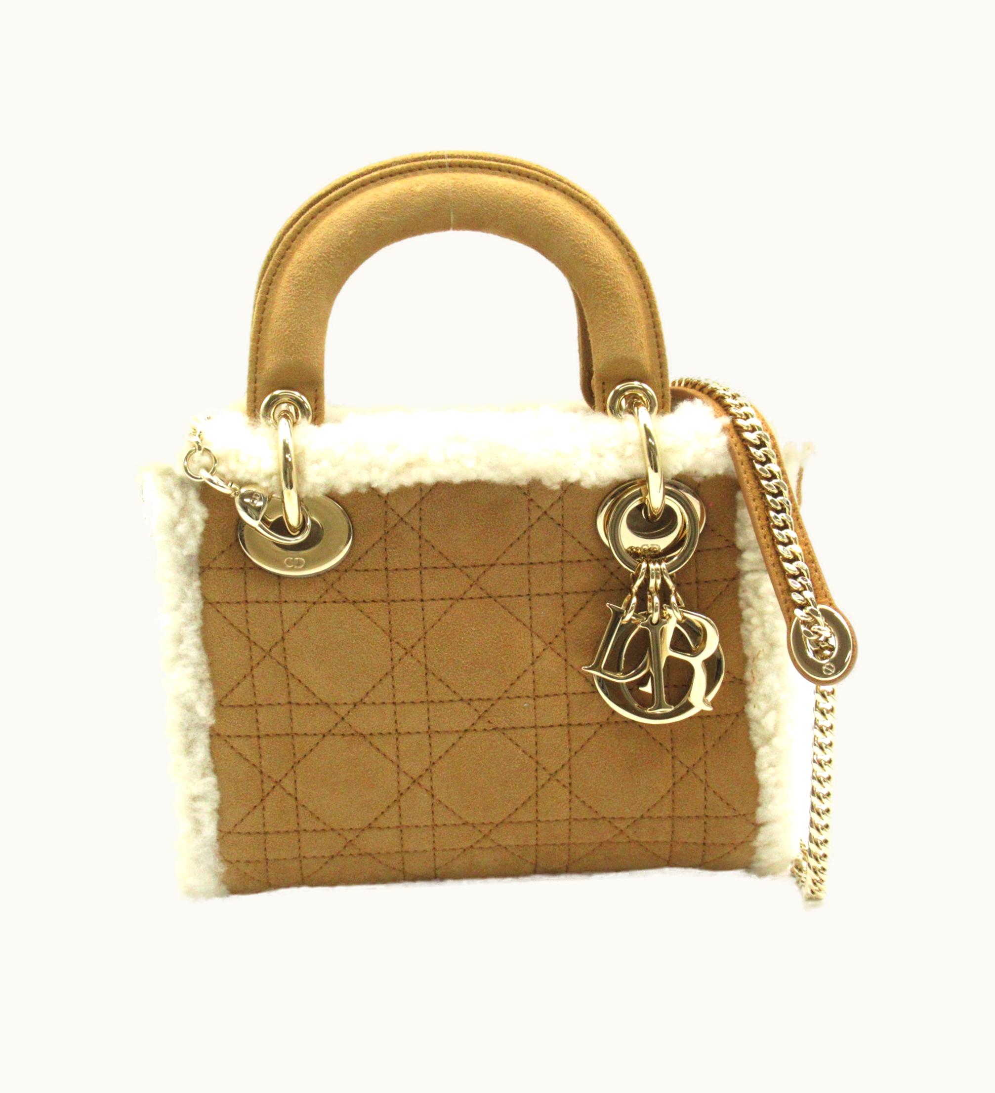 Dior Dior Lady Dior Handbag Mini Beige White Suede Mouton