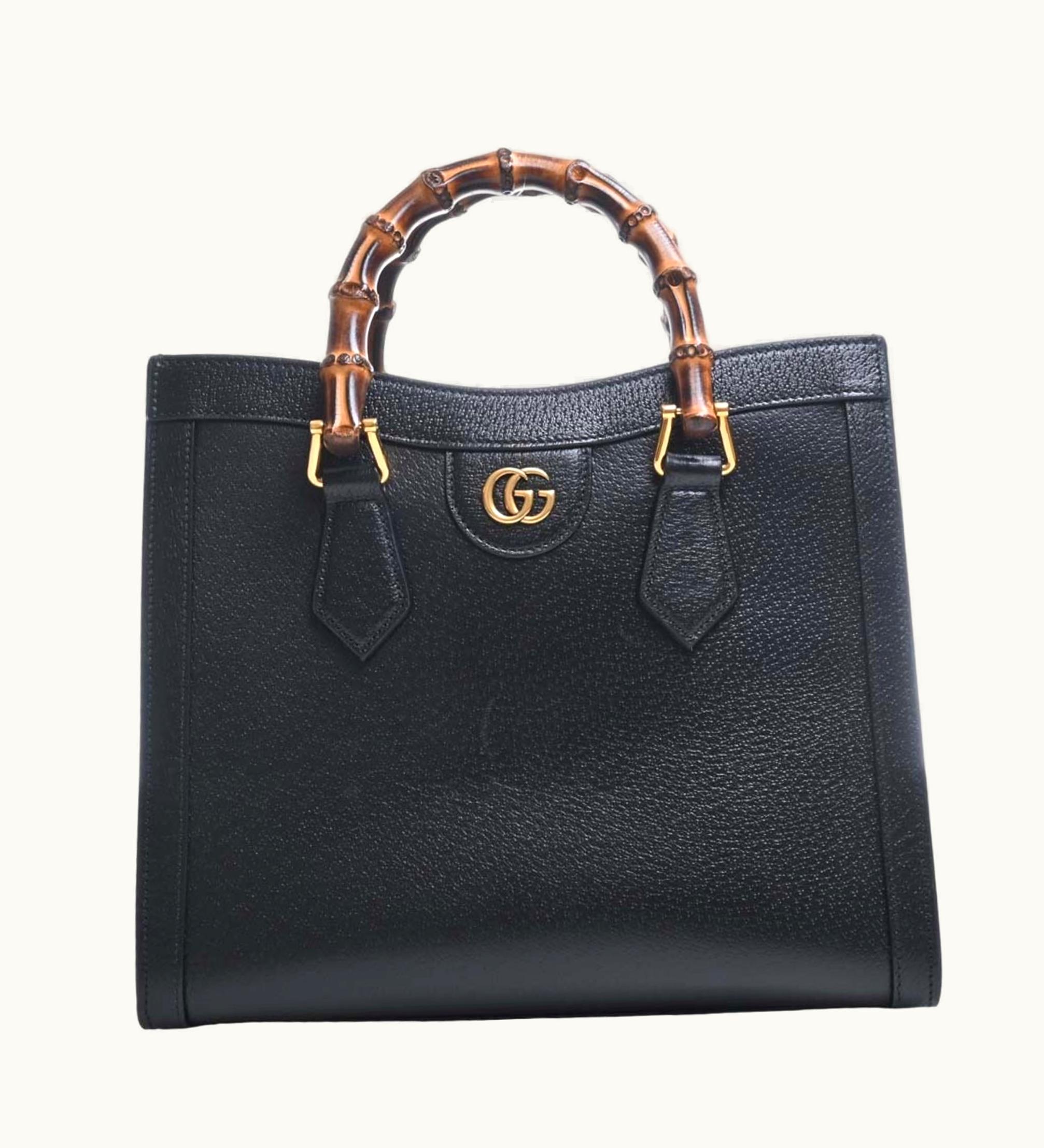 Gucci Gucci Bamboo Leather Diana Double G 2Way Handbag 702721 Black Ladies