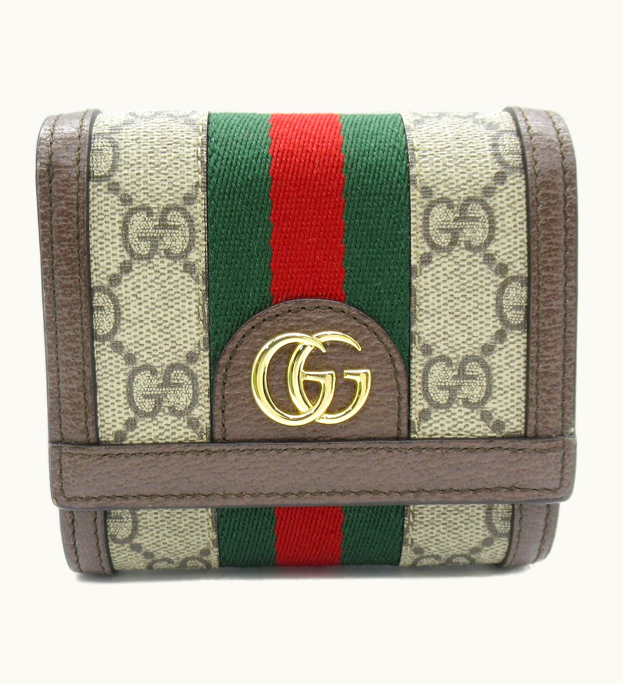 Gucci Gucci Wallet Beige Brown Leather GG Canvas 598662
