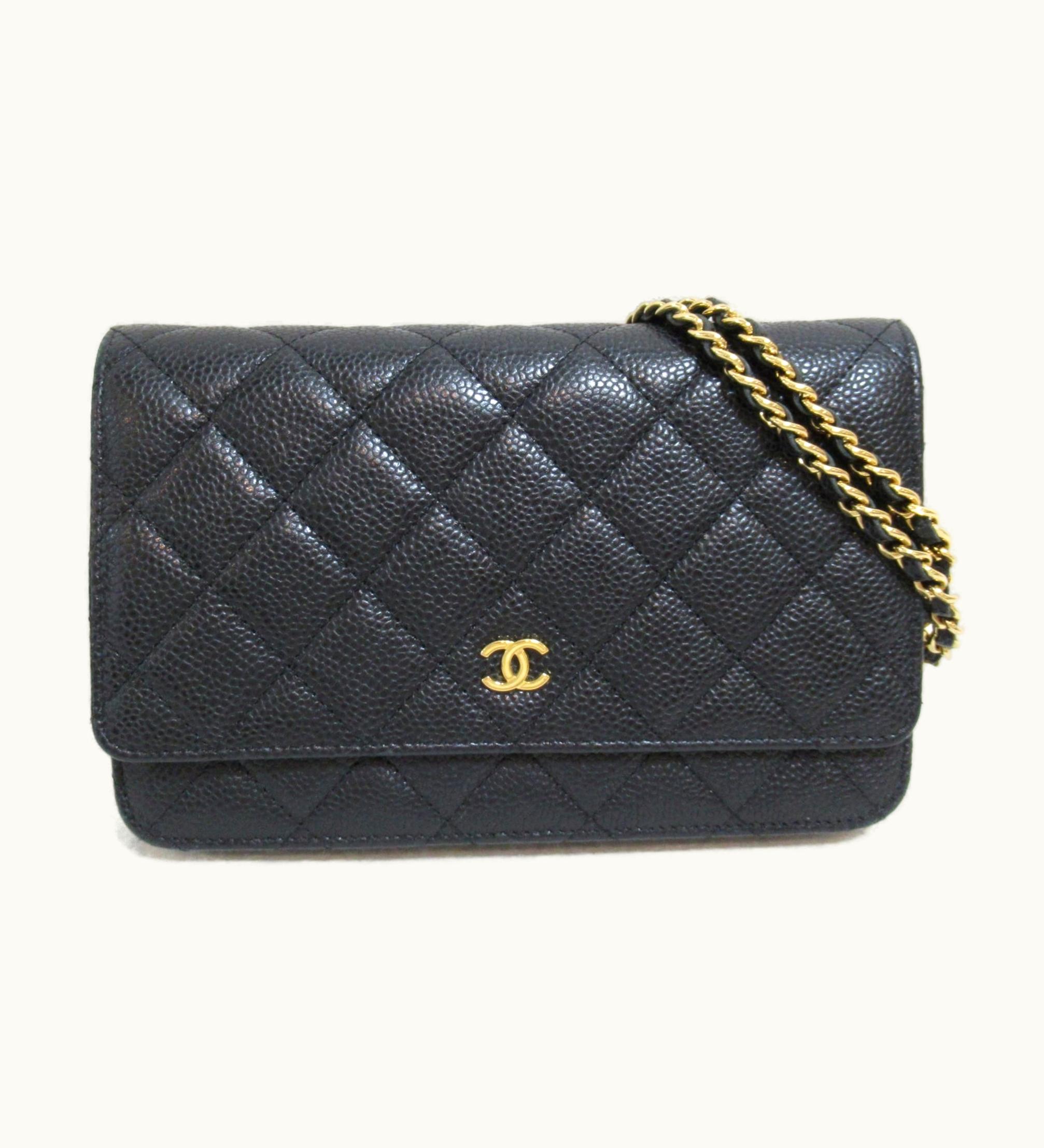 Chanel Chanel Chain Wallet Black Caviar Skin [Grained Calf] - Luxury Crossbody Wallet Black