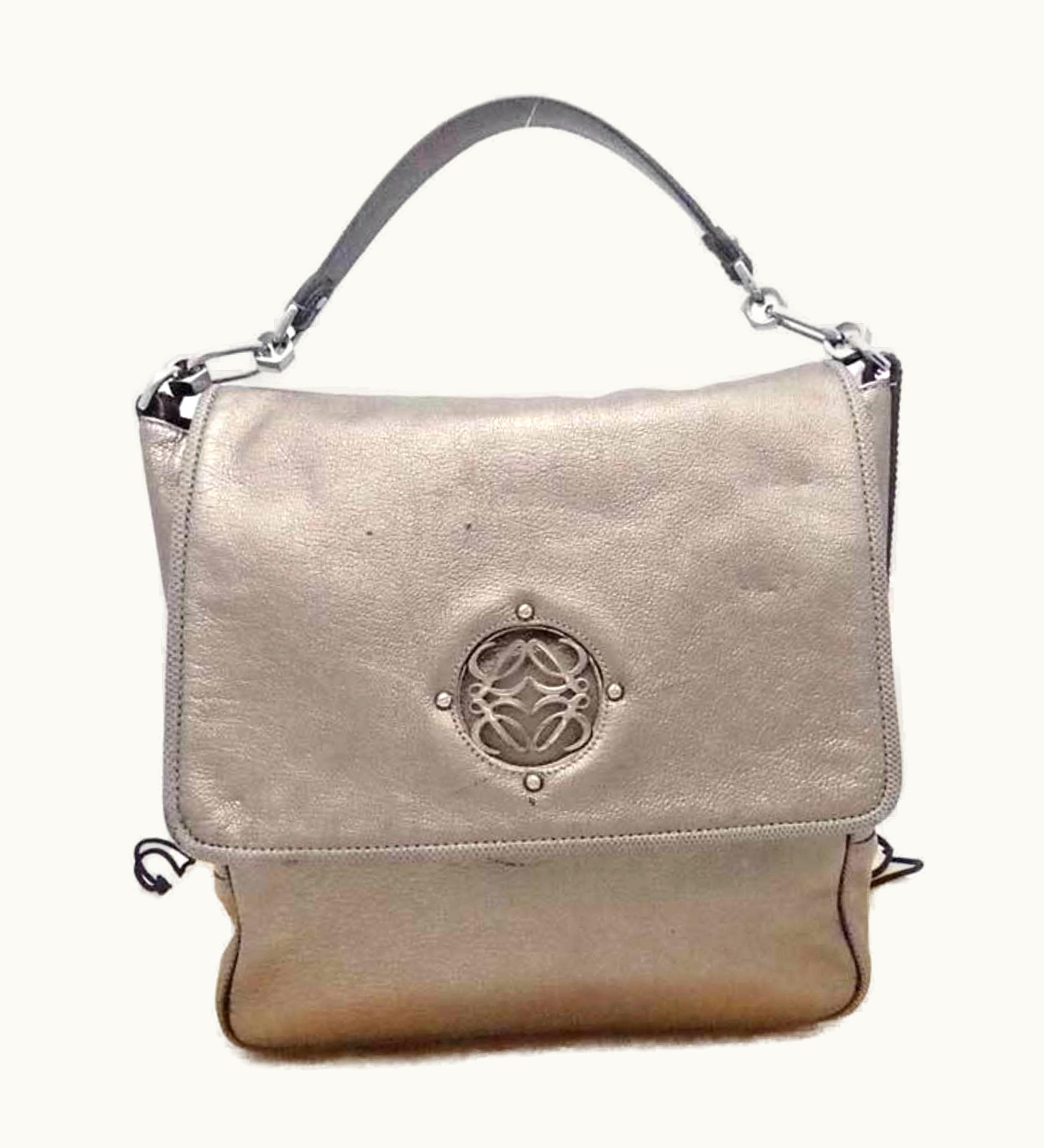 Loewe Loewe Handbag Anagram Leather Metallic Gray Gold Silver Women's E54443A