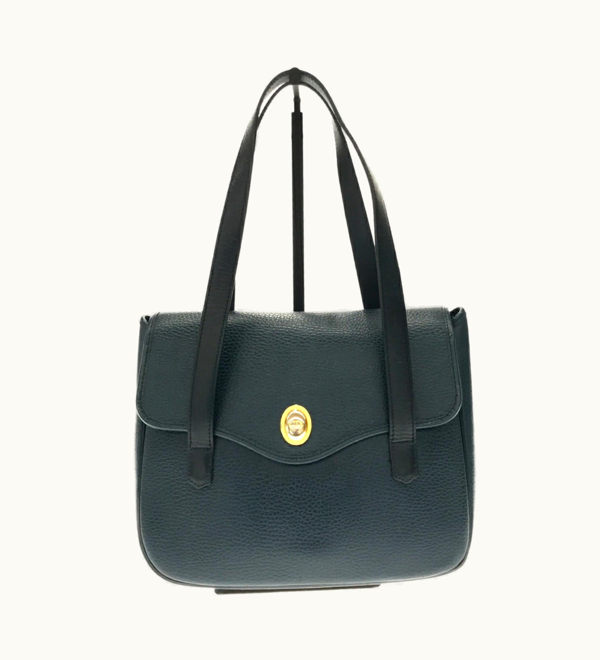 Dior Dior Christian Dior Handbag Leather Navy Gold Hardware Cd Logo Oval Plate Women's