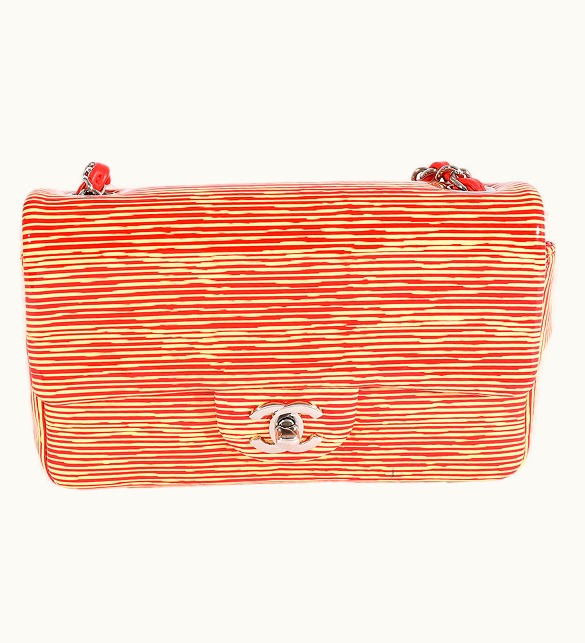 Chanel Chanel Classic Flap Mini Rectangular Patent Leather Crossbody Bag in Red Striped