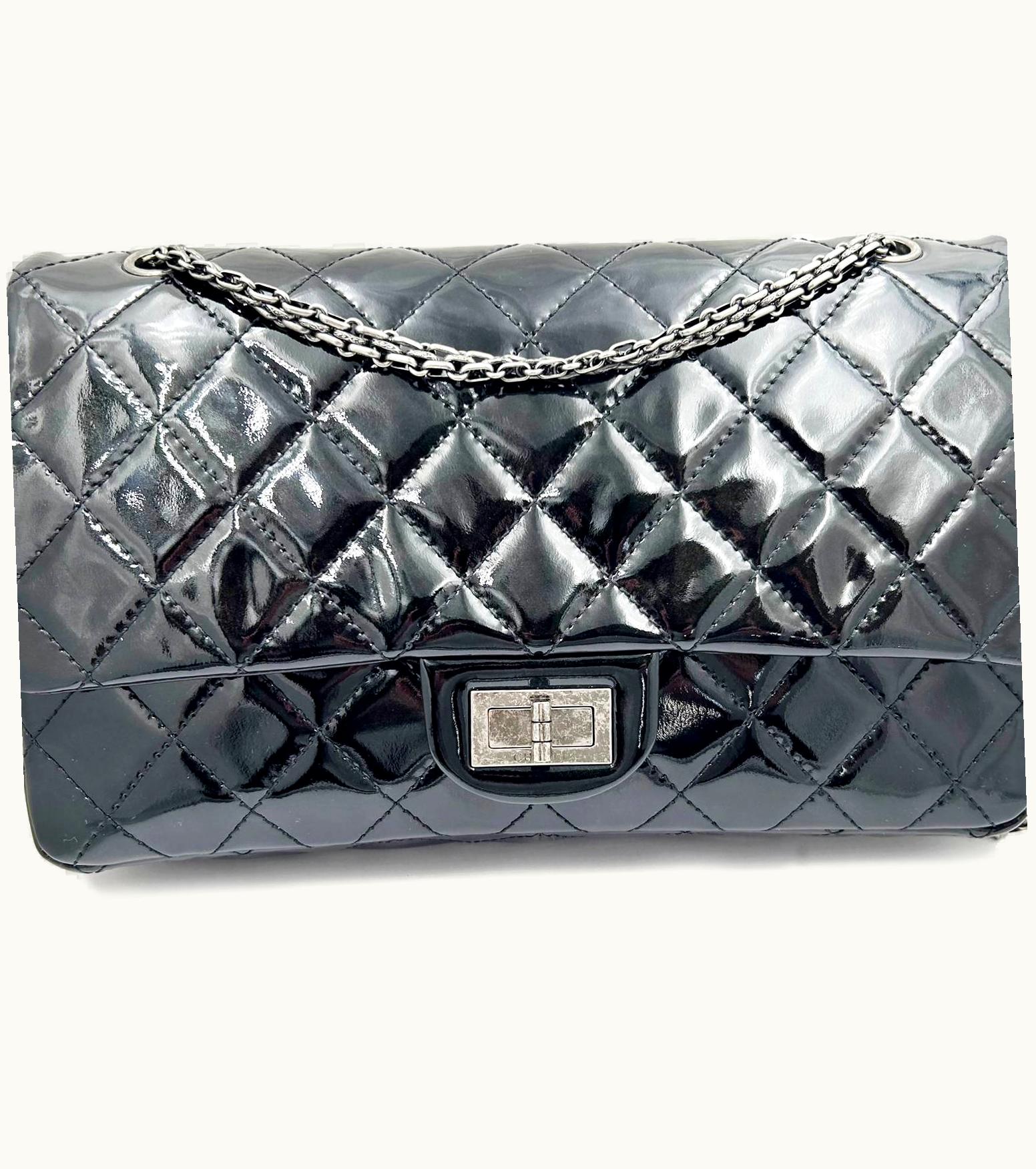 Chanel Chanel Black Patent Leather Ruthenium Hardware 2.55 Jumbo Shoulder Bag