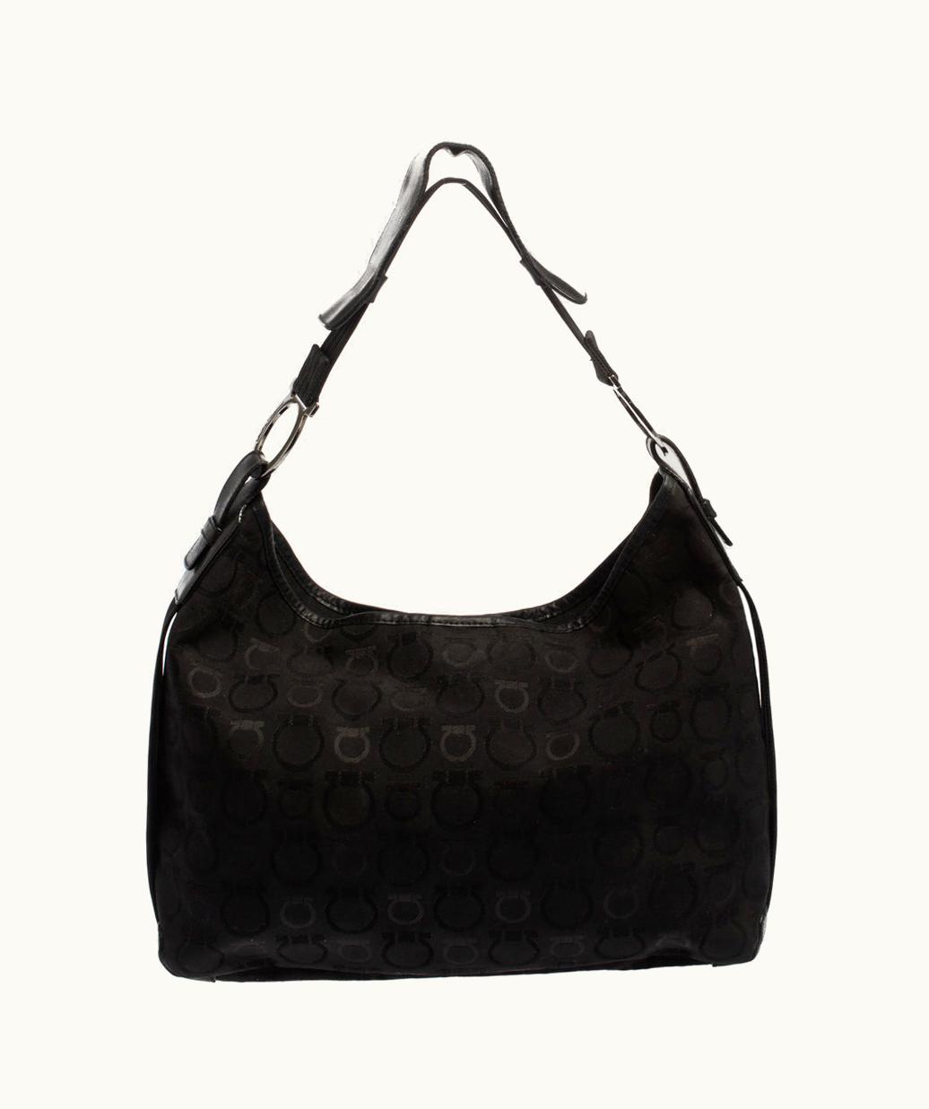 Salvatore Ferragamo Salvatore Ferragamo Black Monogram Canvas And Leather Hobo