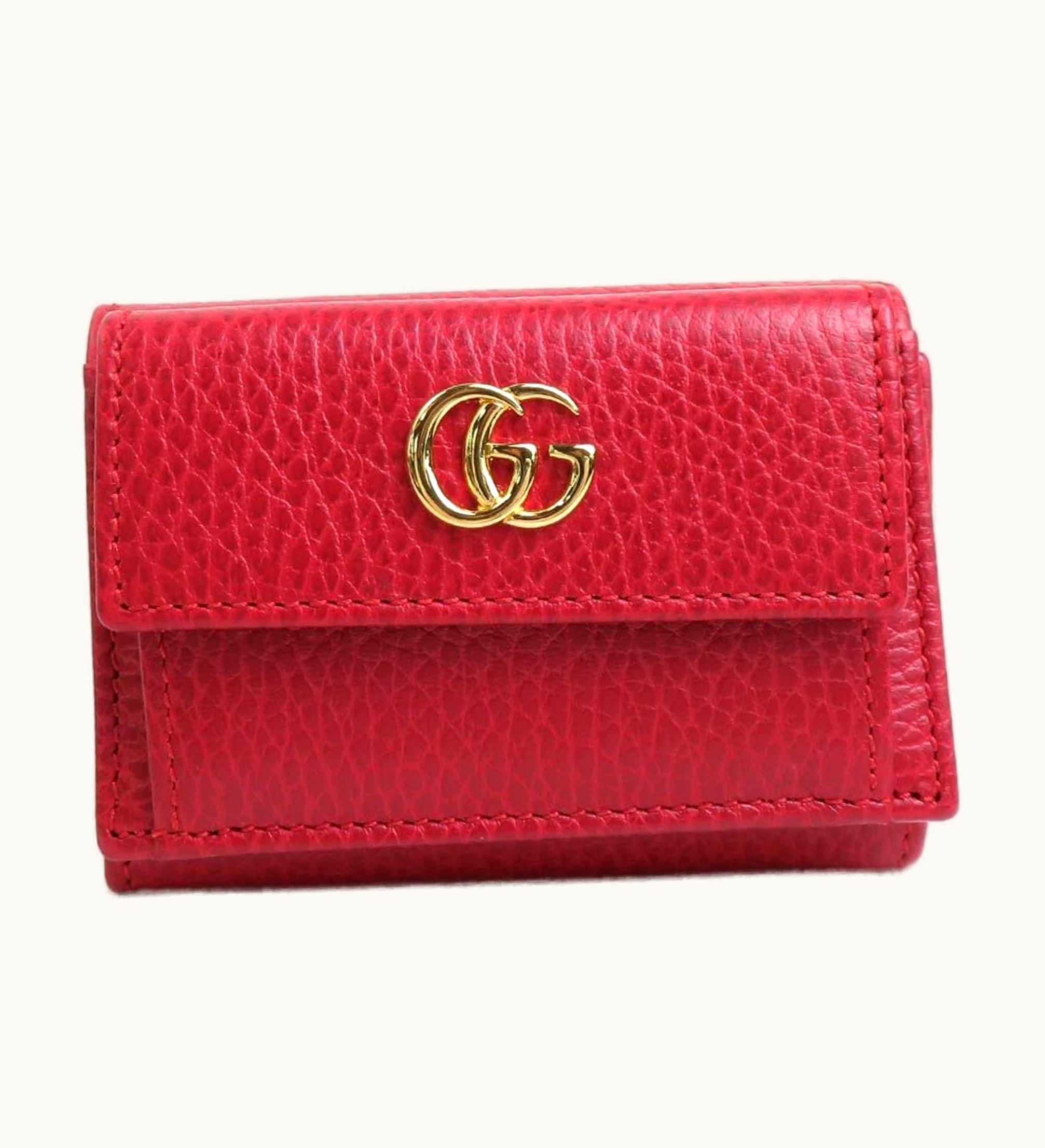Gucci Gucci Trifold Wallet GG Marmont Leather Red Unisex 523277