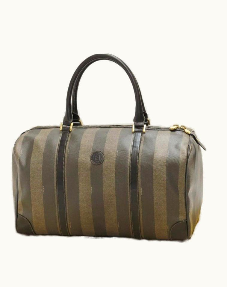 Fendi Fendi Vintage Gray Pecan Stripe Speedy Style Duffle Bag