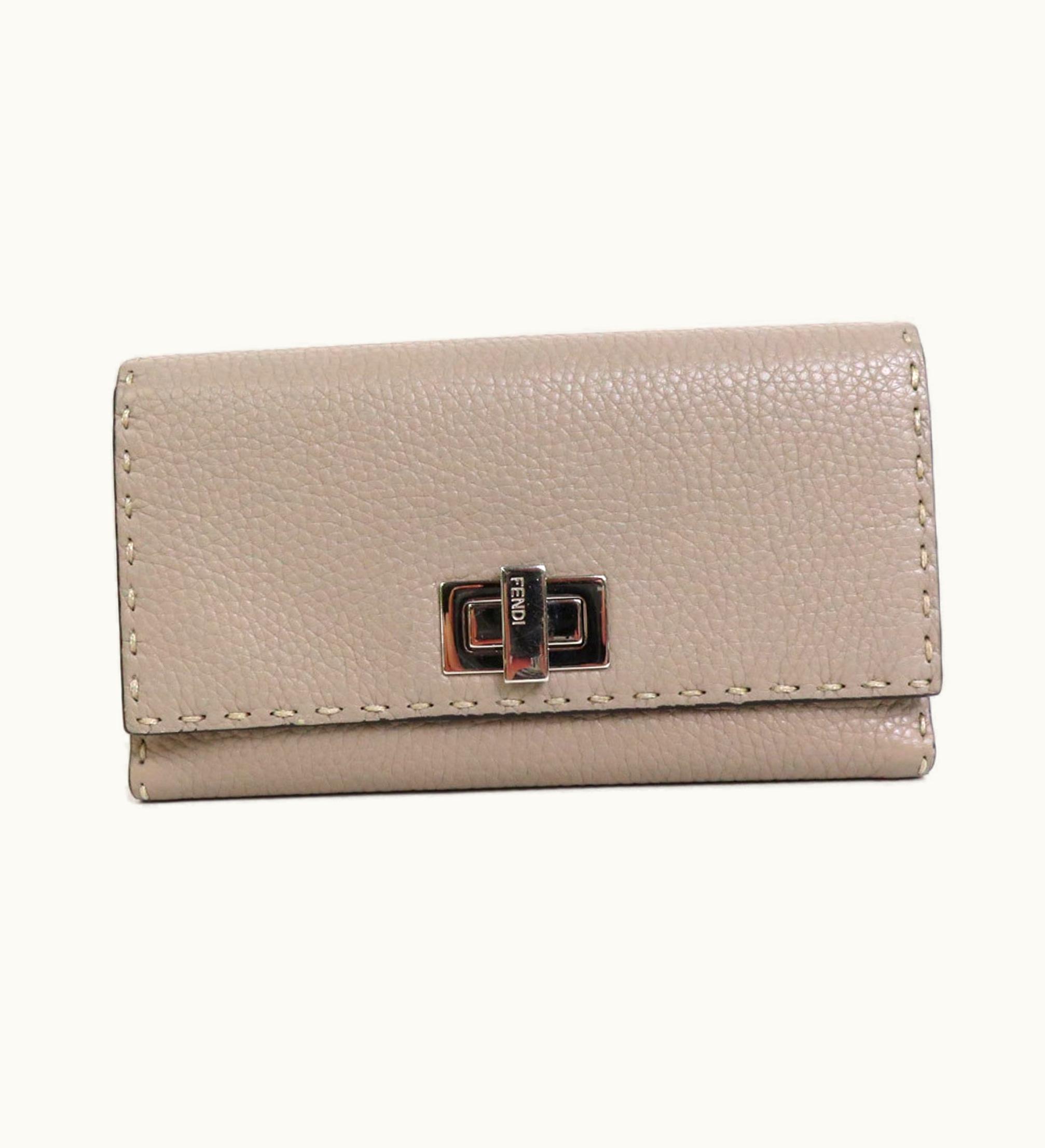 Fendi Fendi Bifold Long Wallet Selleria Leather Greige Silver Women's