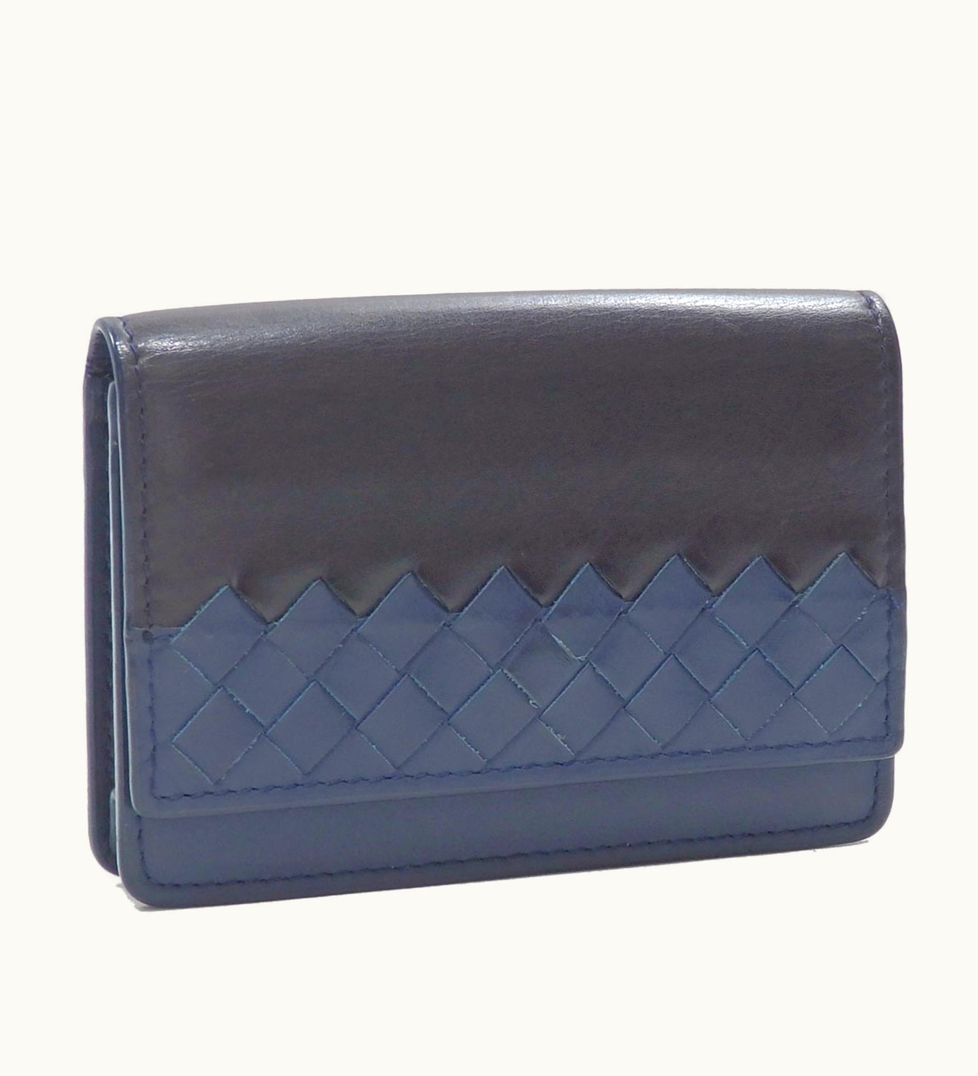 Bottega Veneta Bottega Veneta Bifold Card Case Intrecciato Men's Black Blue Leather