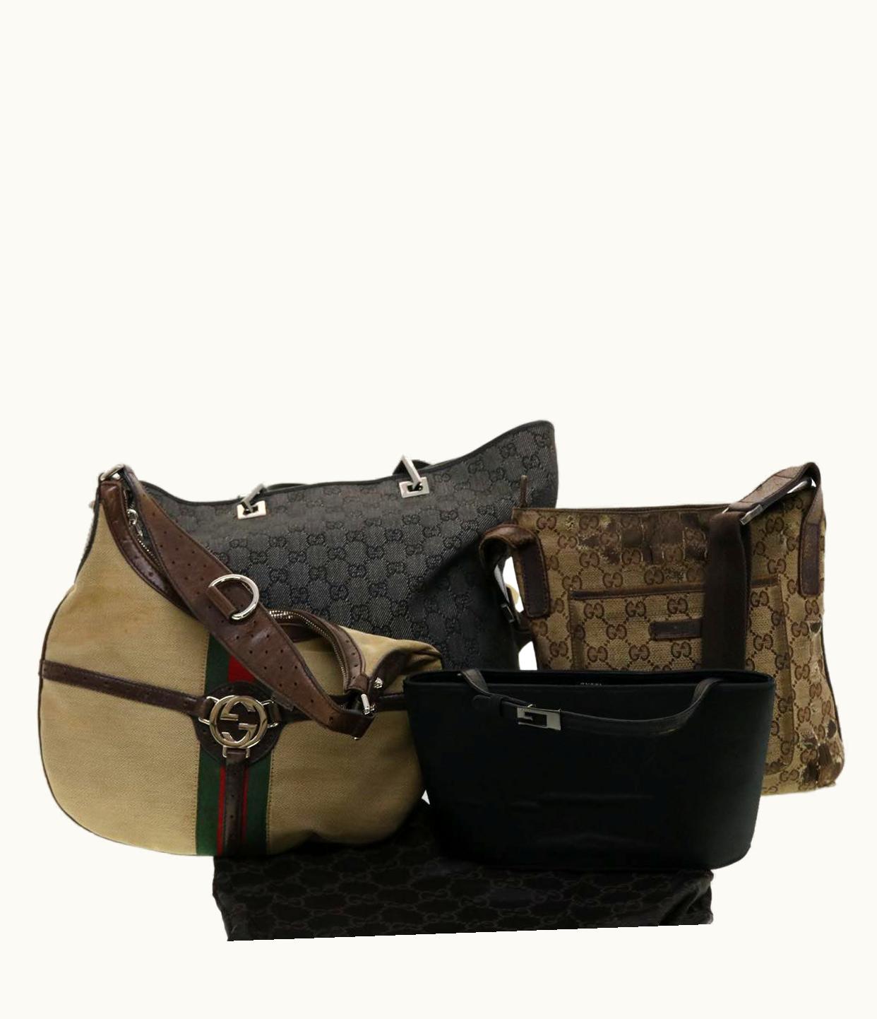 Gucci Gucci GG Canvas Web Sherry Line Hand Bag Nylon 4Set Black Beige Red