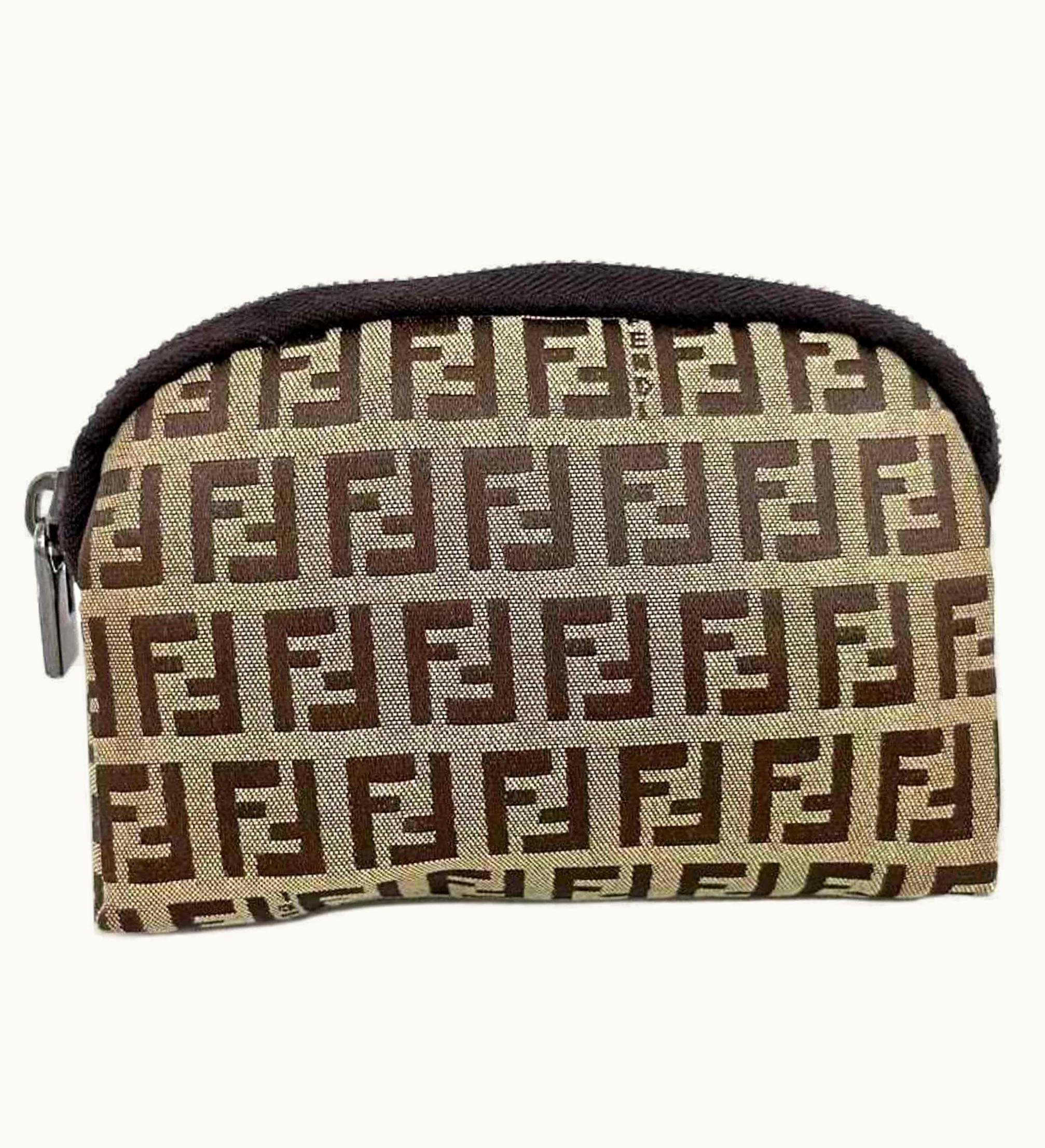 Fendi Fendi Pouch Beige Brown Zucchino 7N0003 Canvas Leather