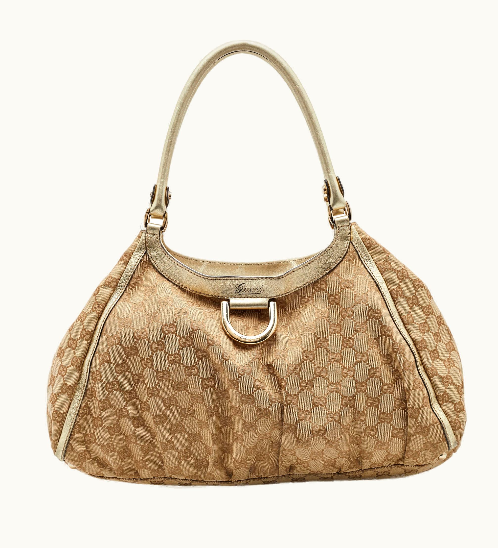 Gucci Gucci Beige/Gold GG Canvas And Leather Large Abbey D Ring Shoulder Bag