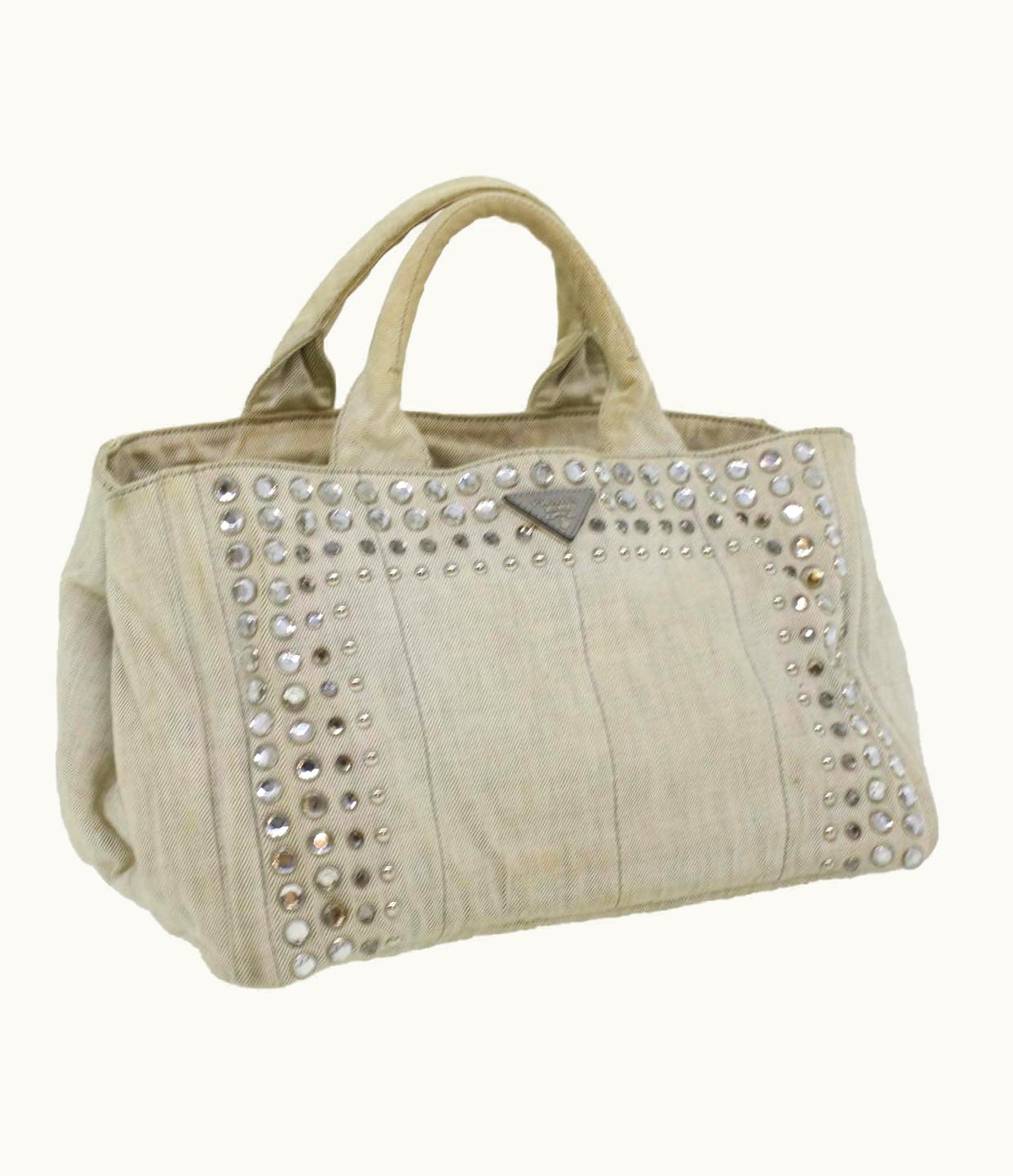 Prada Prada Bijoux Canapa MM Tote Bag Canvas White