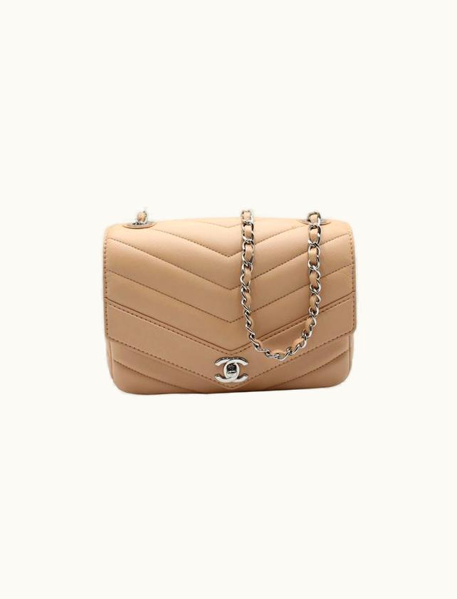 Chanel Chanel Nude Chevron Flap Bag With Silver Hardware