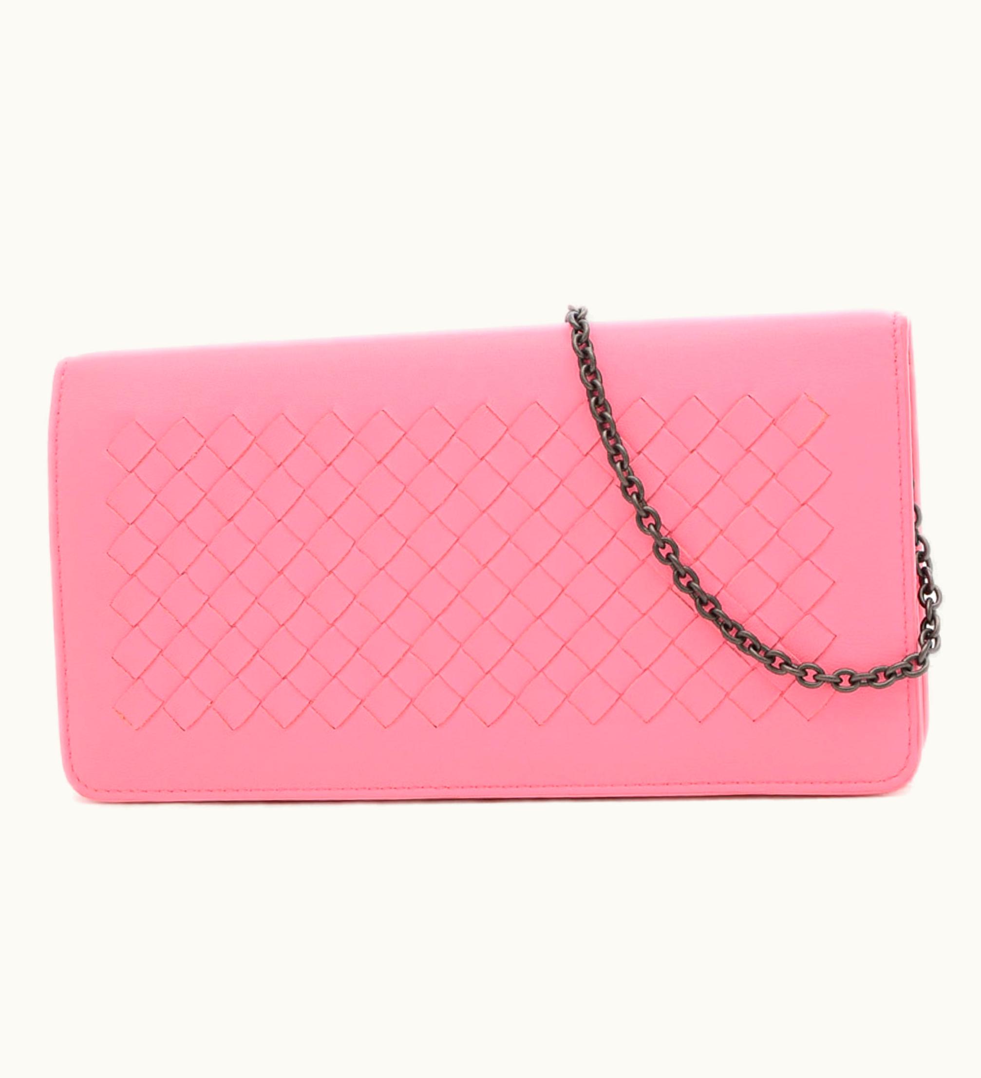 Bottega Veneta Bottega Veneta Intrecciato Chain Wallet Lambskin Pink 445153