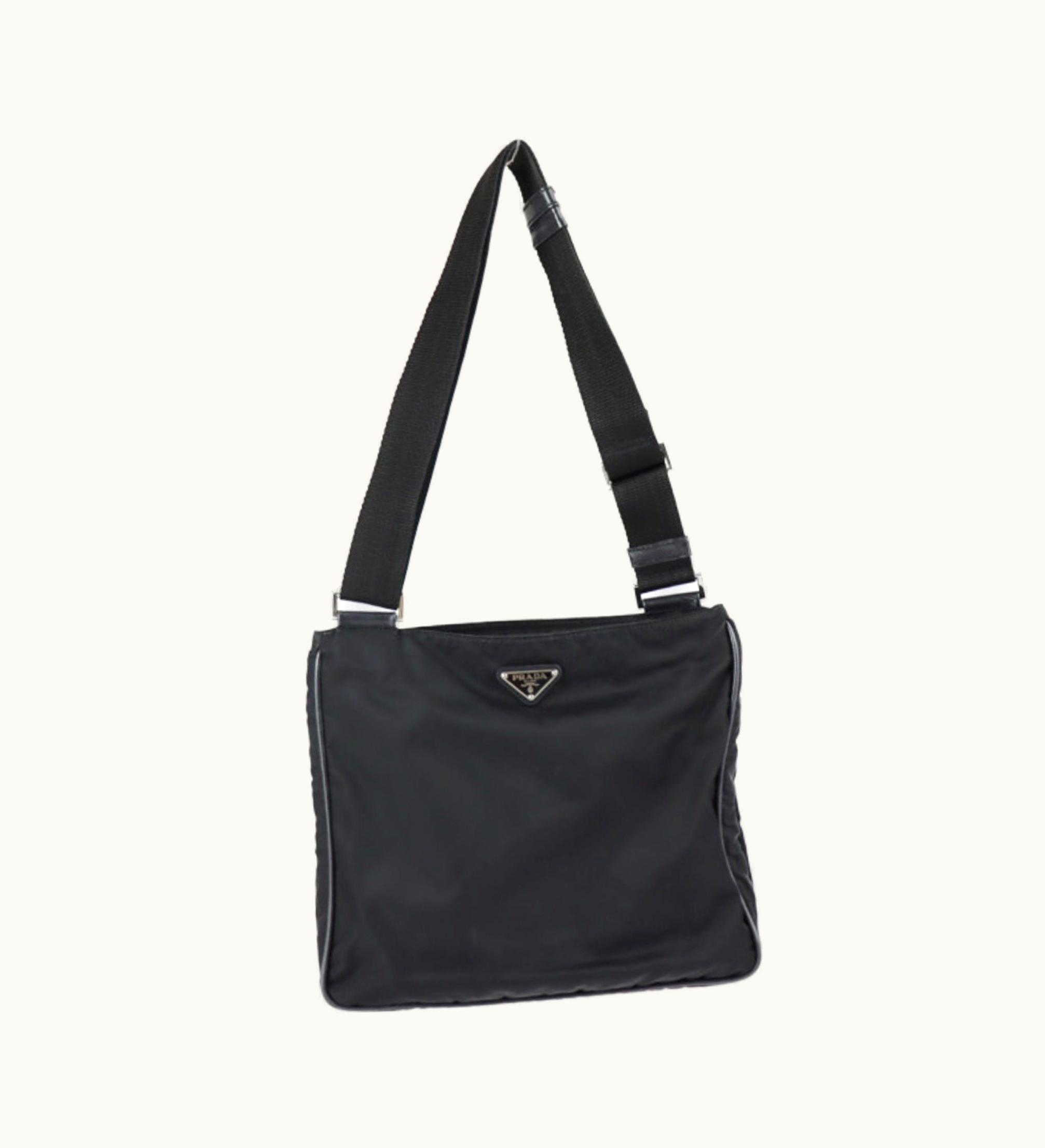 Prada Prada Shoulder Bag Va0251 Nylon Leather Black Silver Hardware Messenger Triangle Logo Plate