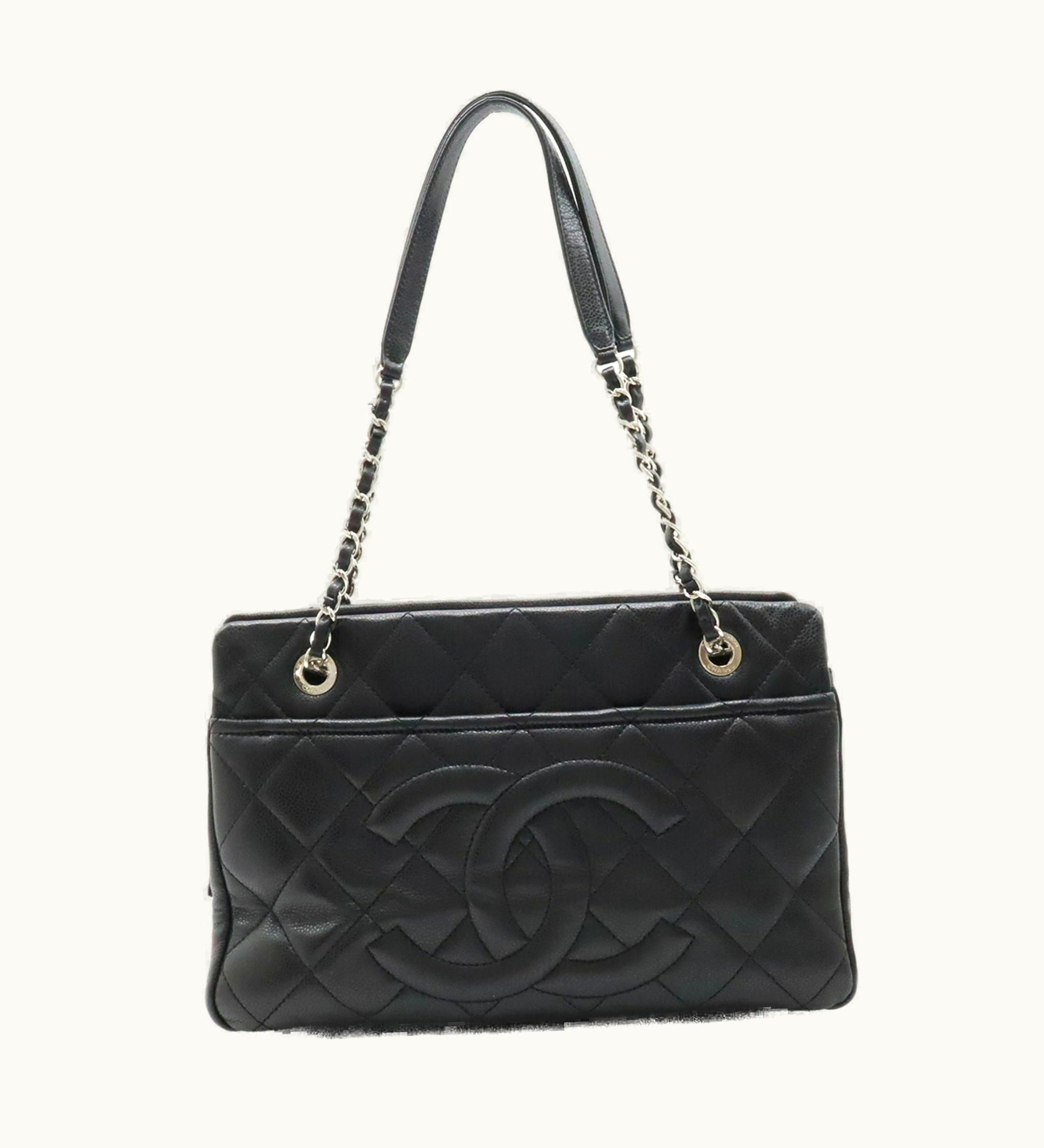 Chanel Chanel Matelasse Coco Mark Chain Tote Bag Shoulder Caviar Skin Leather Black A67294