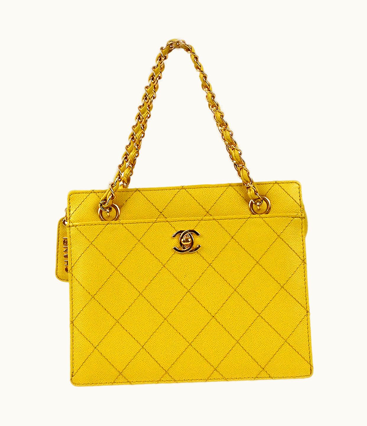 Chanel Chanel Chain Tote Handbag Yellow Caviar 97762
