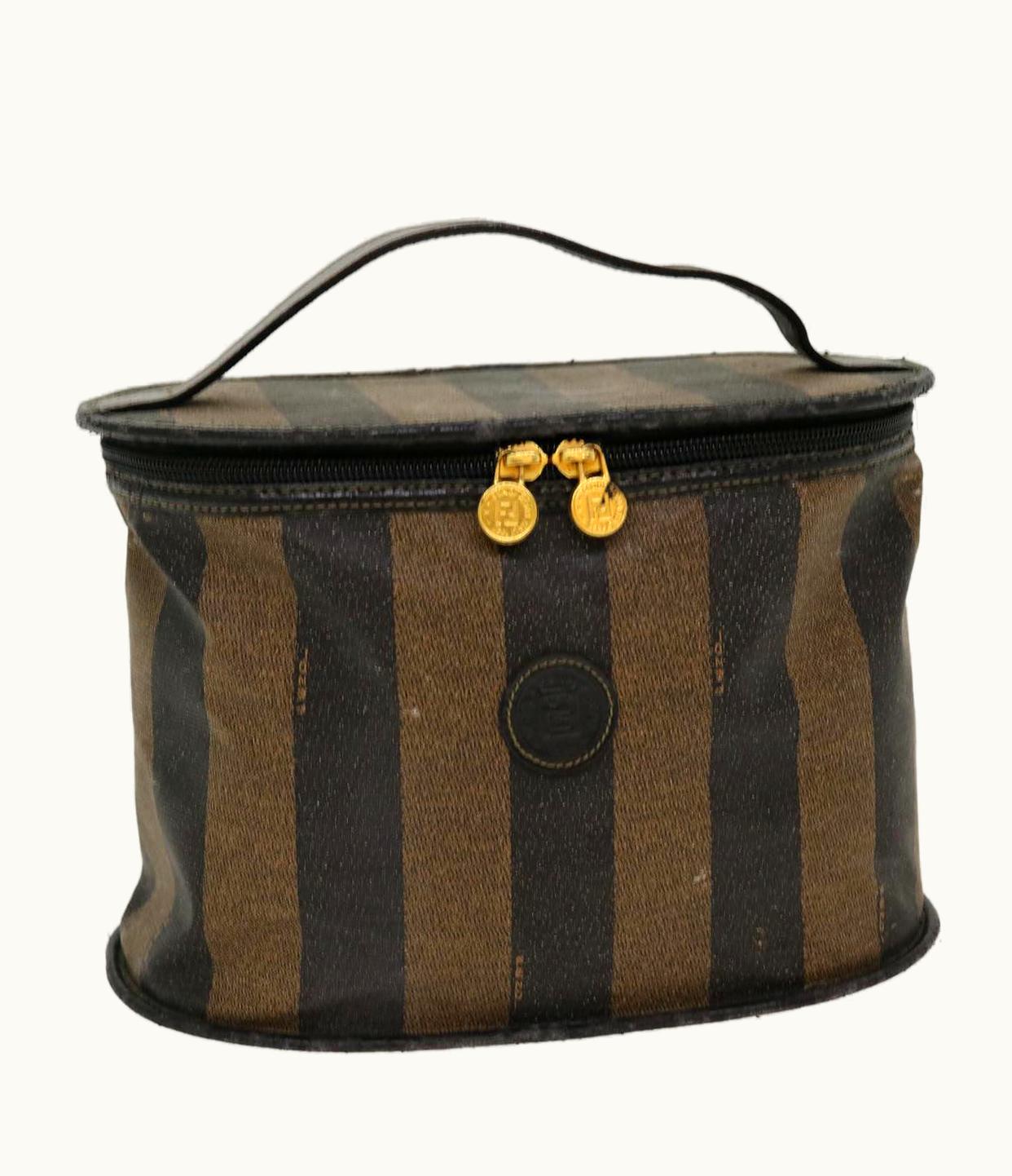 Fendi Fendi Pecan Canvas Vanity Cosmetic Pouch Brown