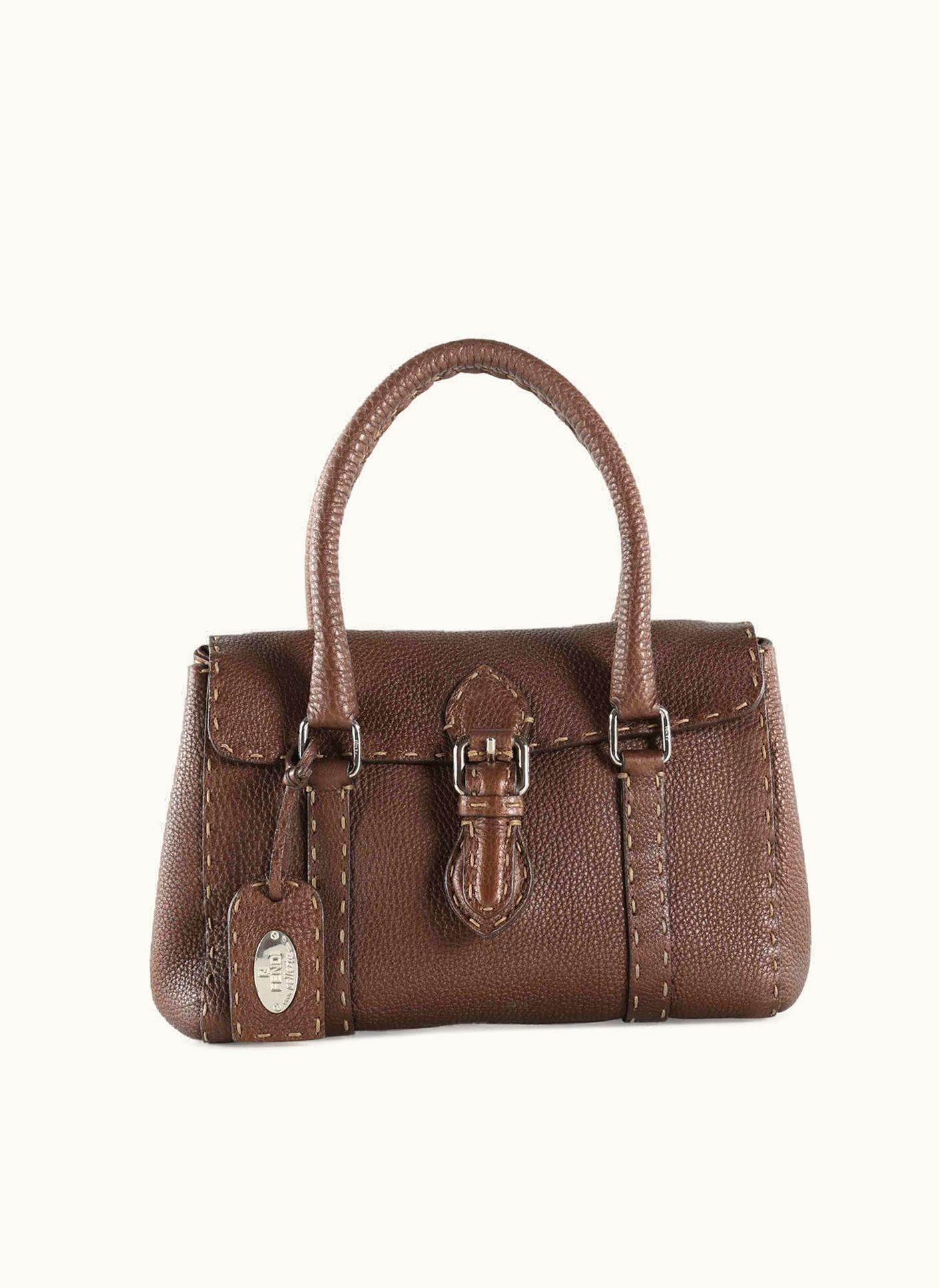 Fendi Fendi Brown Grained Leather Small Selleria Satchel Handle Bag