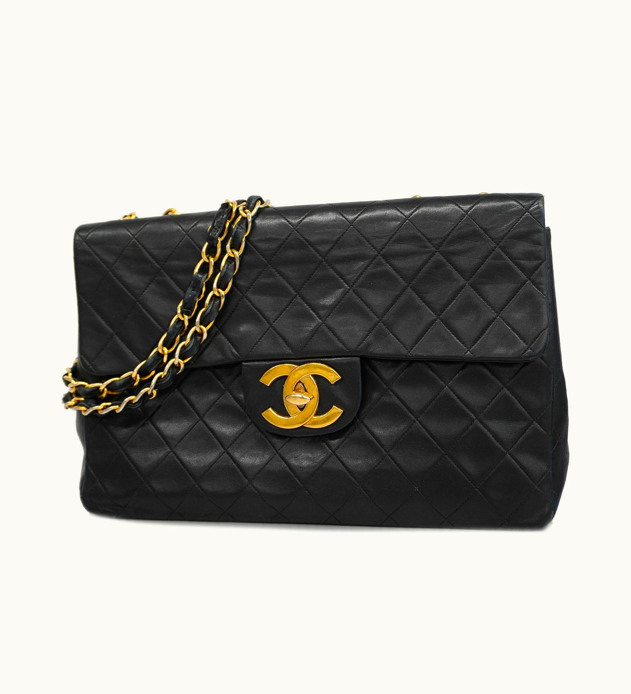 Chanel Chanel Big Matelasse W Chain Women's Leather Shoulder Bag Black Luxe Gold