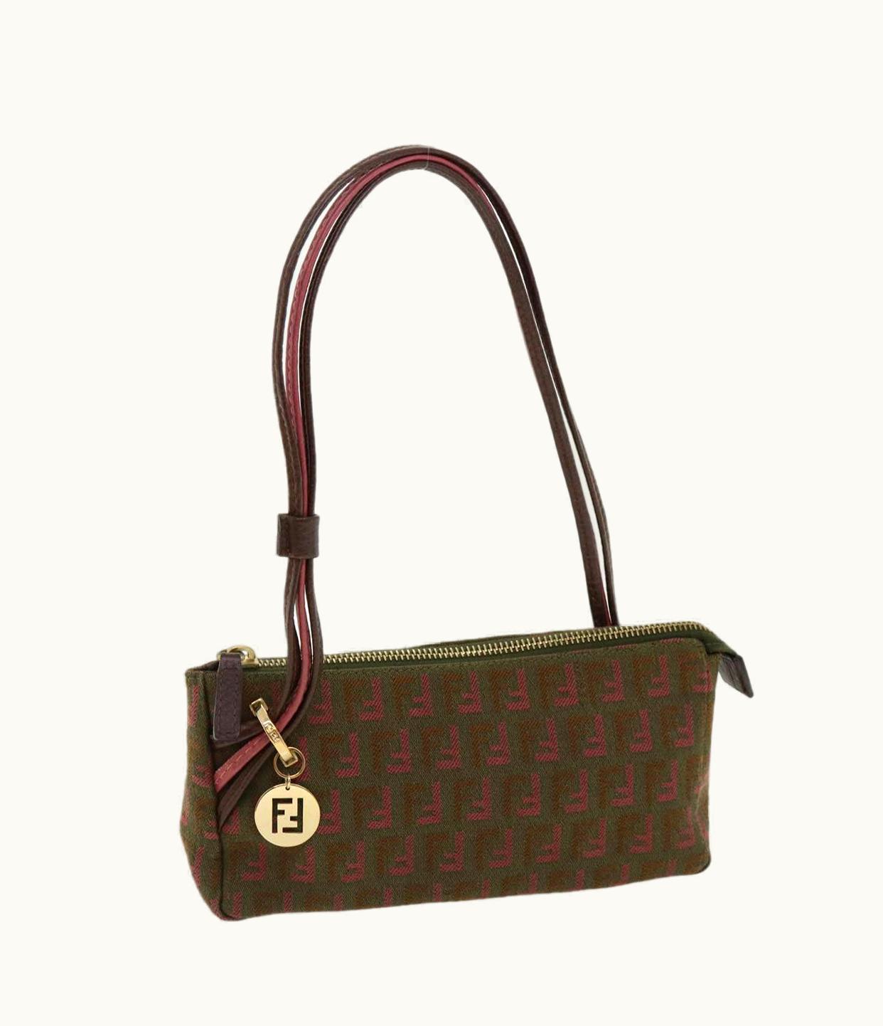 Fendi Fendi Zucchino Canvas Shoulder Bag Khaki Pink