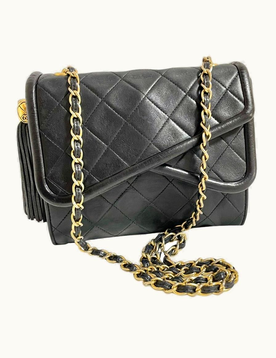 Chanel Chanel Vintage Black Fringe Camera Bag With Double Flaps