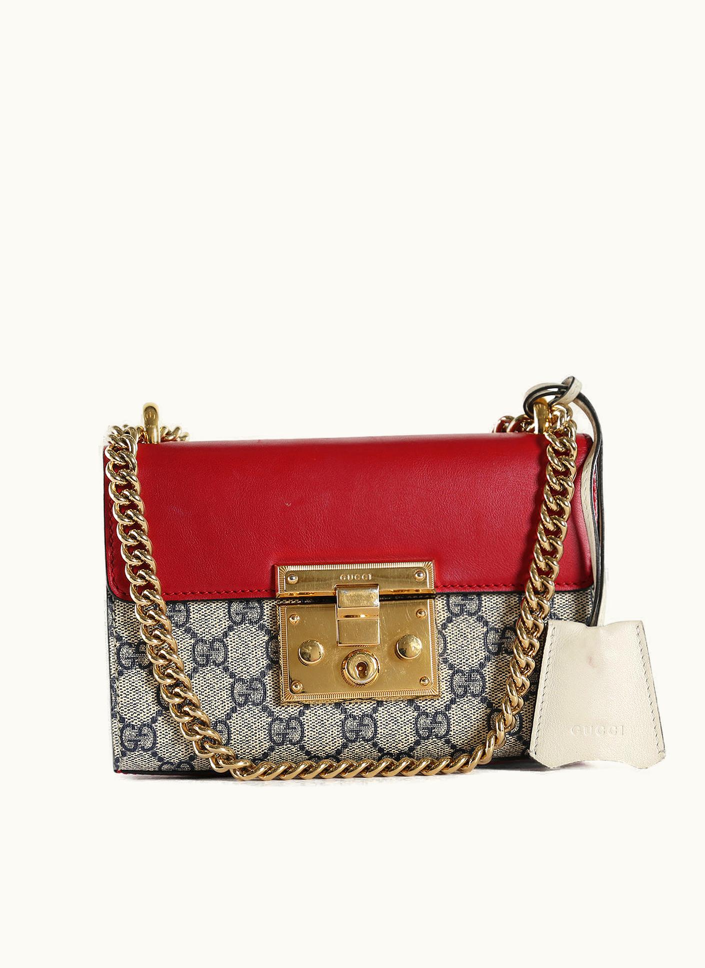 Gucci Gucci Navy Blue/Beige/Red GG Supreme Canvas & Leather Small Padlock Shoulder Bag