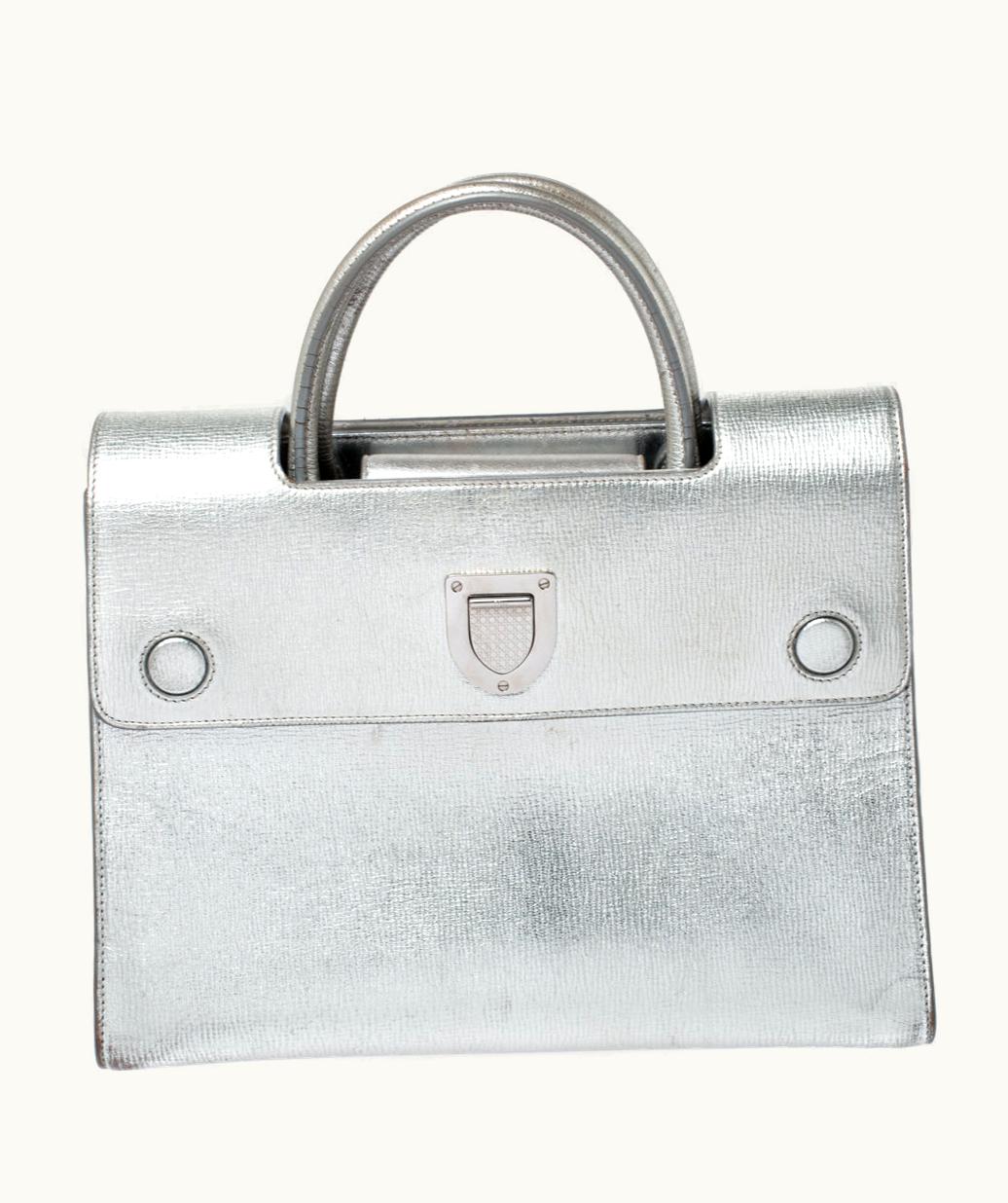 Dior Dior Metallic Silver Leather Medium Ever Bag