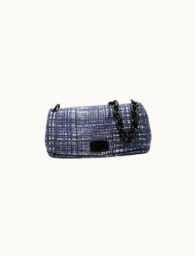 Prada Prada Blue Tela Tweed Medium Chain Flap Shoulder Bag