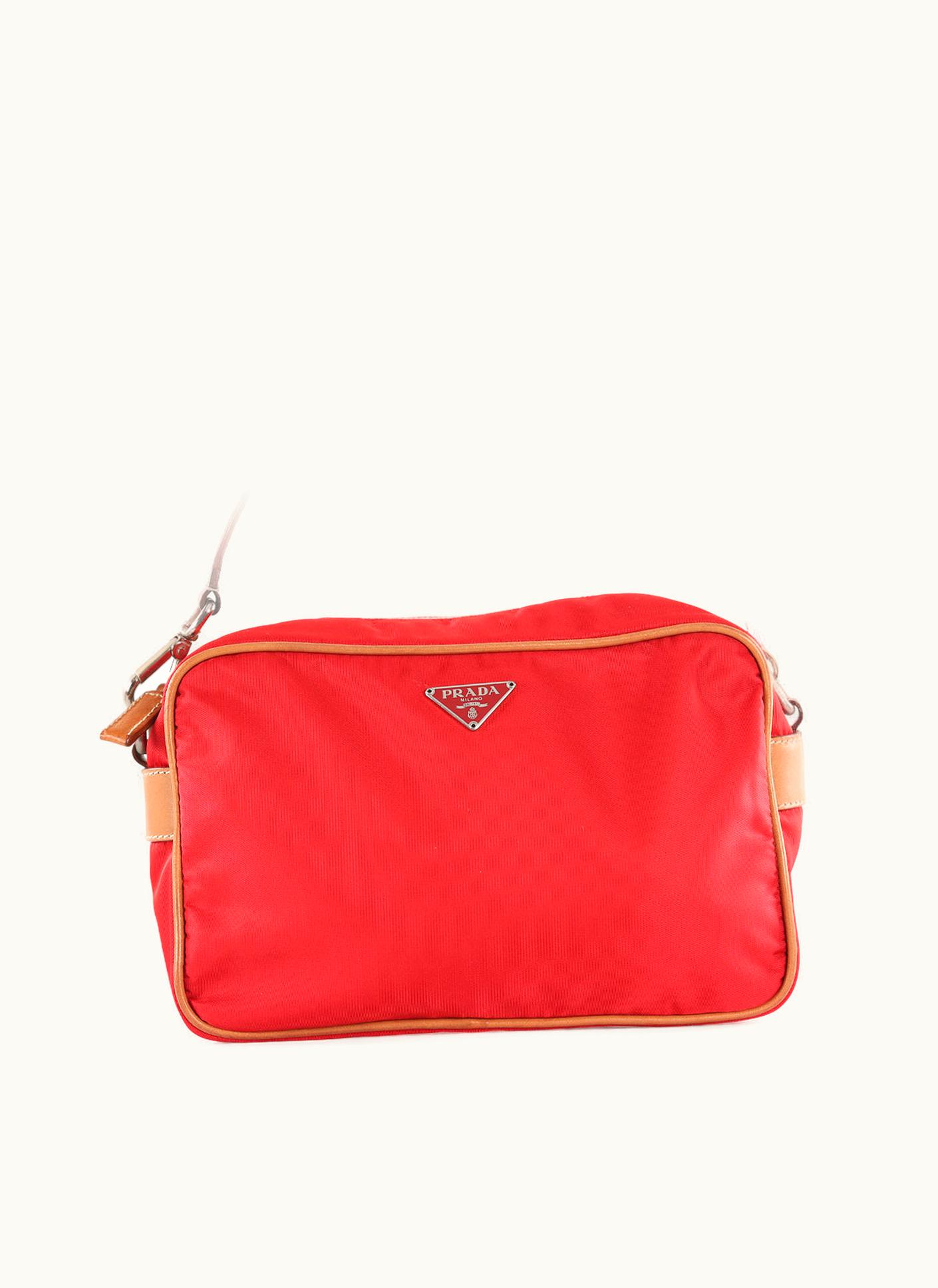Prada Prada Red/Tan Nylon & Leather Mini Pouch