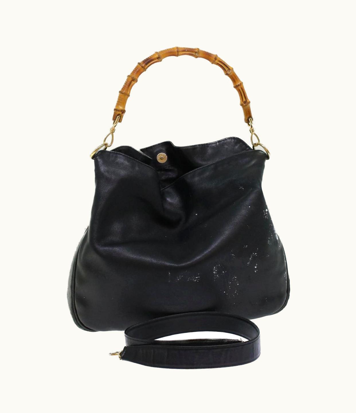 Gucci Gucci Bamboo Hand Bag Leather 2Way Black