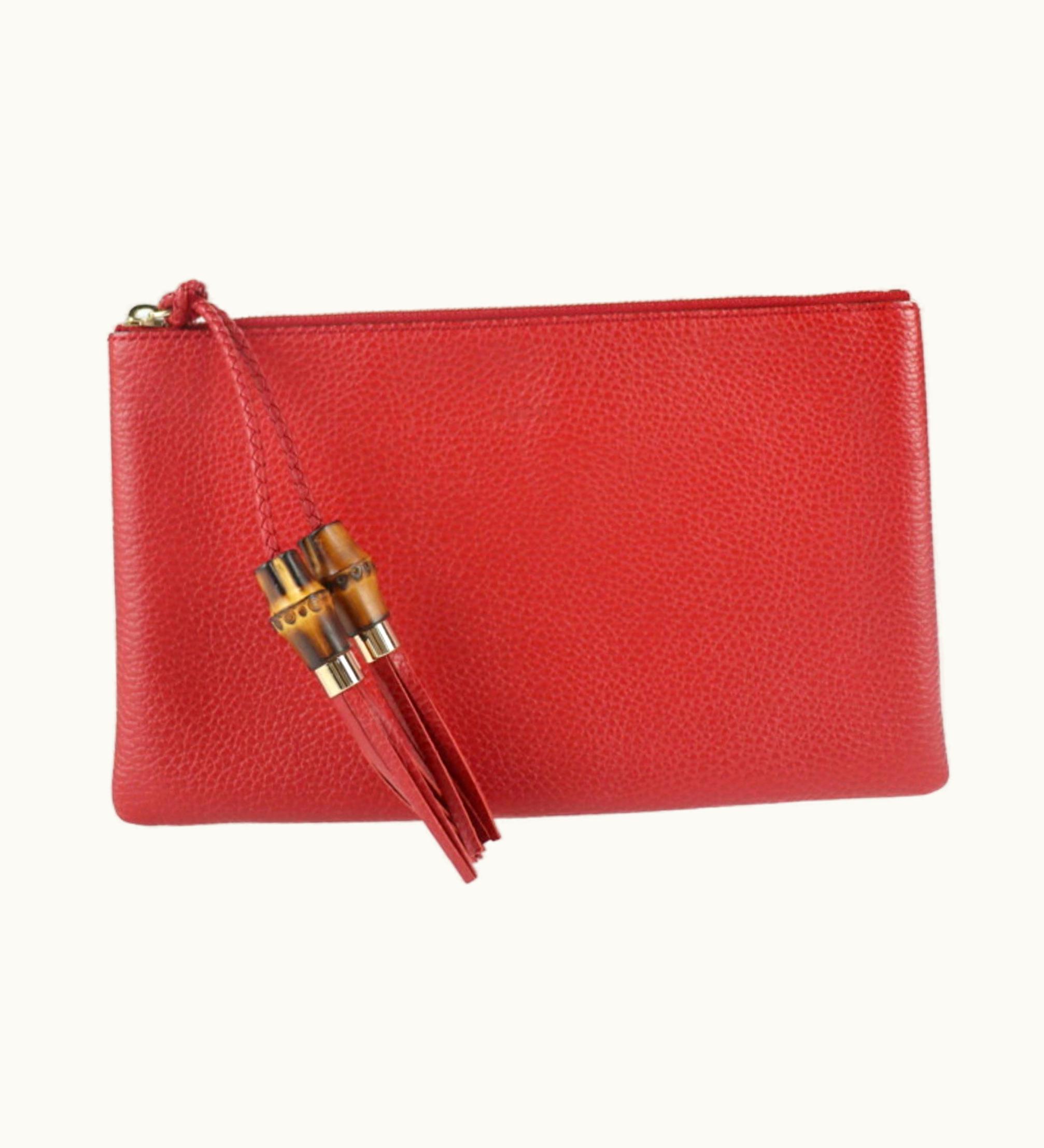 Gucci Gucci Bamboo Clutch Bag 449652 Leather Red Tassel Second