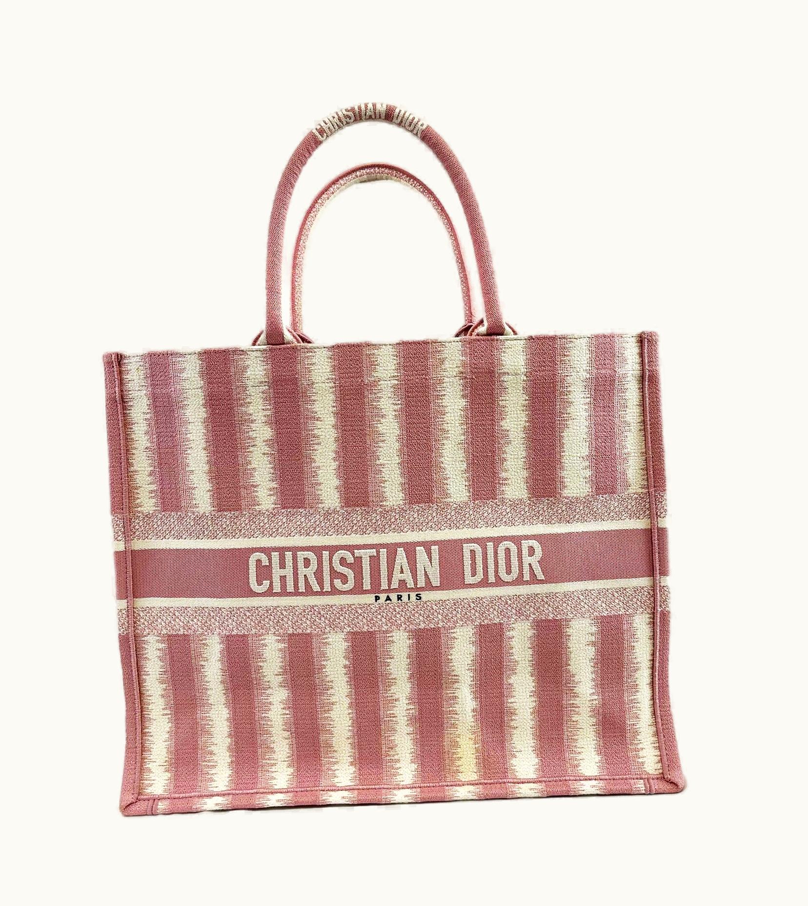 Dior Dior Bayadere Stripe Large Book Tote D-Stripes Embroidery Pink