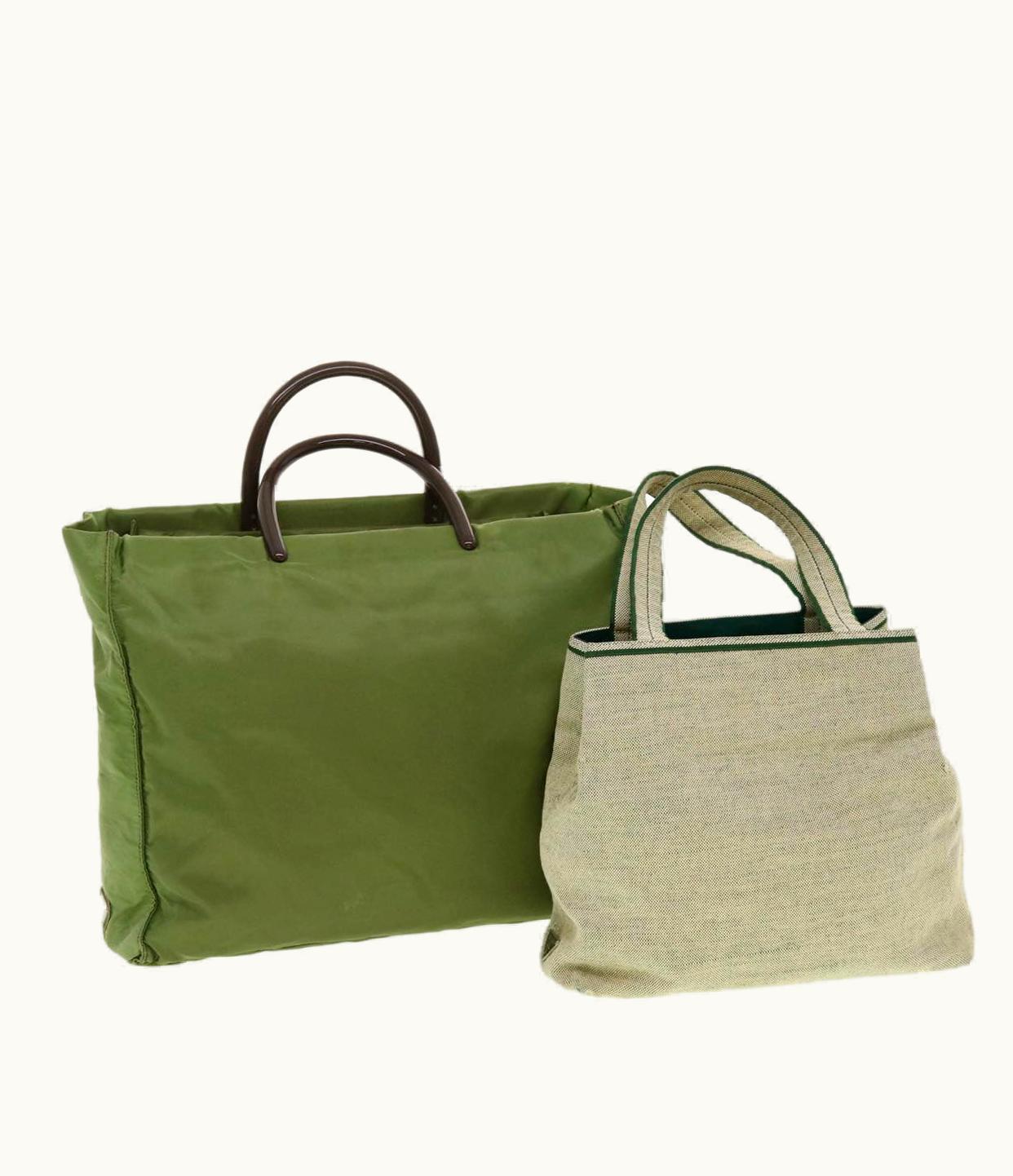 Prada Prada Hand Bag Nylon Canvas 2Set Green Beige